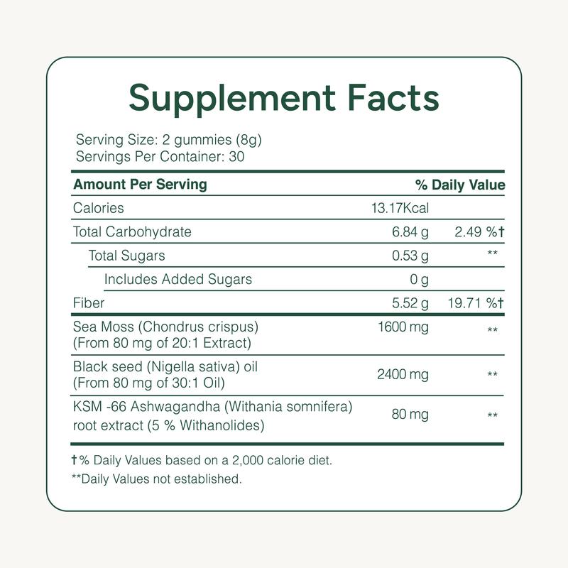 Root Labs 10-1 Alpha & Seamoss Combo| 100% Himalayan Shilajit Gummies| Sea Moss| KSM-66 Ashwagandha| Maca Root| Black Seed Oil| No Added Sugar| 60+60 Individually Wrapped SupplementsIngredient Feature: Lactose Free, Soy Free, Dairy Free, Gluten Free, GMO Free, Vegan
Dietary Supplement Disclaimer: Yes
Flavor: Tamarind + Mixed Berry
Age Group: All Ages
Recommended Age: 18+
Net Weight: 480g
Allergen Information: No common allergens
Pack Type: Multi-pack
Shelf Life: 18 Months
Product Form: Chewable
Manufacturer: Spectrum Lifesciences
Age Warning: Yes
Ingredients: Alpha + Seamoss
Region of Origin: IndiaML Clinic  for Wellness