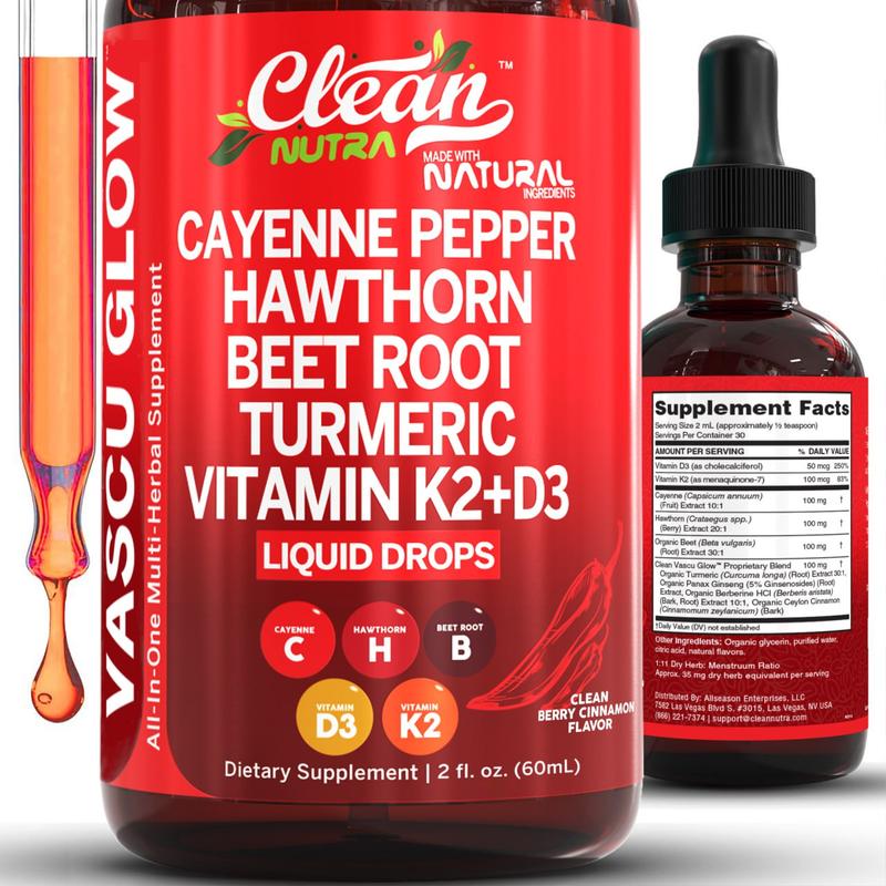 Cayenne Pepper Supplement Liquid Drops + Hawthorn Berry, Vitamin D3 K2 Organic Beetroot Powder, Ceylon Cinnamon, Turmeric Curcumin, Panax GinsengML Clinic  for Wellness