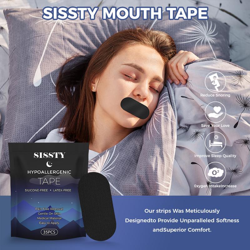 SISSTY Mouth Tape for Sleeping, One Month Supply, Mouth Tape, Black, Gentle, Adhesion & 35 Strips, Sports Accessories, Anti Snoring Sticker Snoring Relief StickerAge Range Description: General Use for Adults  
 Directions: 35 pieces  
 Item Weight Unit: 1g  
 Item Weight: 36g  
 Country of Origin: China  
 Select FDA Medical Class Type: I  
 Product Specific Use: Improve Breathing Habits  
 Ingredients: CottonML Clinic  for Wellness