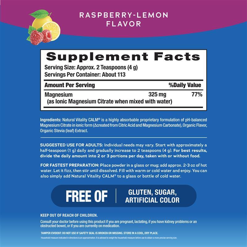 CALM Relaxing Drink Mix - Anti Stress Drink Mix - With Ionic Magnesium Citrate - Raspberry Lemon Flavor - 16 oz (453 g) - 113 ServingsML Clinic  for Wellness