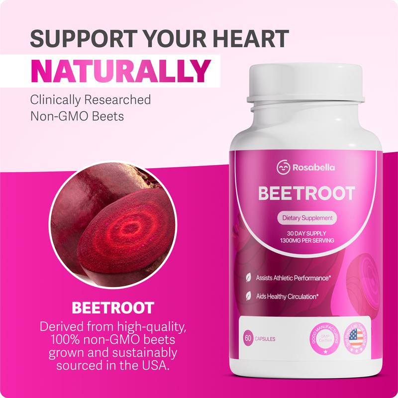 Rosabella Organic Beetroot Capsules (1300mg) for Blood Flow & Heart HealthML Clinic  for Wellness