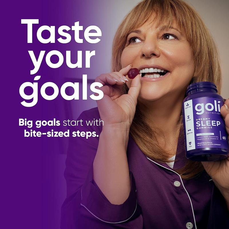 3-Pack Dreamy Sleep Gummies with Melatonin, Chamomile, Magnesium, Lemon Balm & Vitamin DHealth Benefits: Metabolism, Heart Health, Energy, Multivitamin, Immune
Quantity Per Pack: 60
Pack Type: Multi-pack
Shelf Life: 24 Months
Product Form: Chewable
Manufacturer: Goli Nutrition Inc
Age Warning: No
Ingredients: Artichoke Leaf Extract (Cynara Scolymus) 4:1, Spirulina, Bacillus Subtilis (OPTI-BIOME)® 40MB), aloe vera, kale, moringa leaves, broccoli, barley grass, chlorella, parsley, spinach, celeryOtherIngredients:VitaminA,Thiamine,NiacinVitaminB6,Folate(Folic)Acid)VitaminB12,PantothenicAcid,Iron,MagnesiumZinc,OrganiccaneSugar,OrganicTapiocaSyrup,waterPectin,NaturalFlavorMalicAcid,CitricAcid,SodiumCitrateDihydrate,Organicsunflowerlecithind-alphaTocopherylAcetate
Region of Origin: USAML Clinic  for Wellness