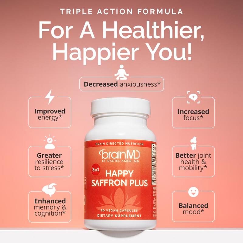 BrainMD - Happy Saffron Plus|#1 formula for a healthier, happier you - Free from gluten, dairy, and eggsML Clinic  for Wellness