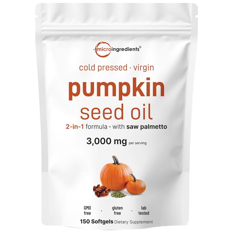Micro Ingredients Pumpkin Seed Oil with Saw Palmetto SoftgelsBrand: Micro Ingredients
Ingredient Feature: Gluten Free, GMO Free
Dietary Supplement Disclaimer: Yes
Health Benefits: Support for prostate, bladder, urinary, and hair health
Manufacturer: Micro Ingredients
Age Warning: No
Quantity Per Pack: 1
Ingredients: Pumpkin Seed Oil
Net Weight: 3 Ounces
Pack Type: Single Item
Shelf Life: 720 Days
Region of Origin: USA
Product Form: SoftgelML Clinic  for Wellness
