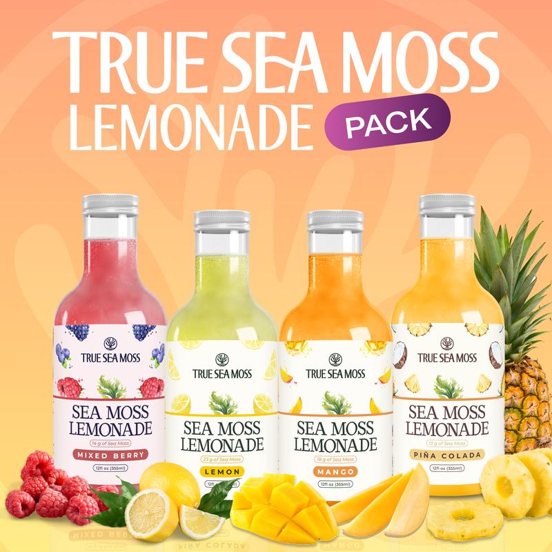 Sea Moss Lemonade Pack of 4 - Lemon, Mango, Berry, Pina Colada - Sea Moss Helps with Immune Support, Thyroid Support & Digestion SupportML Clinic  for Wellness