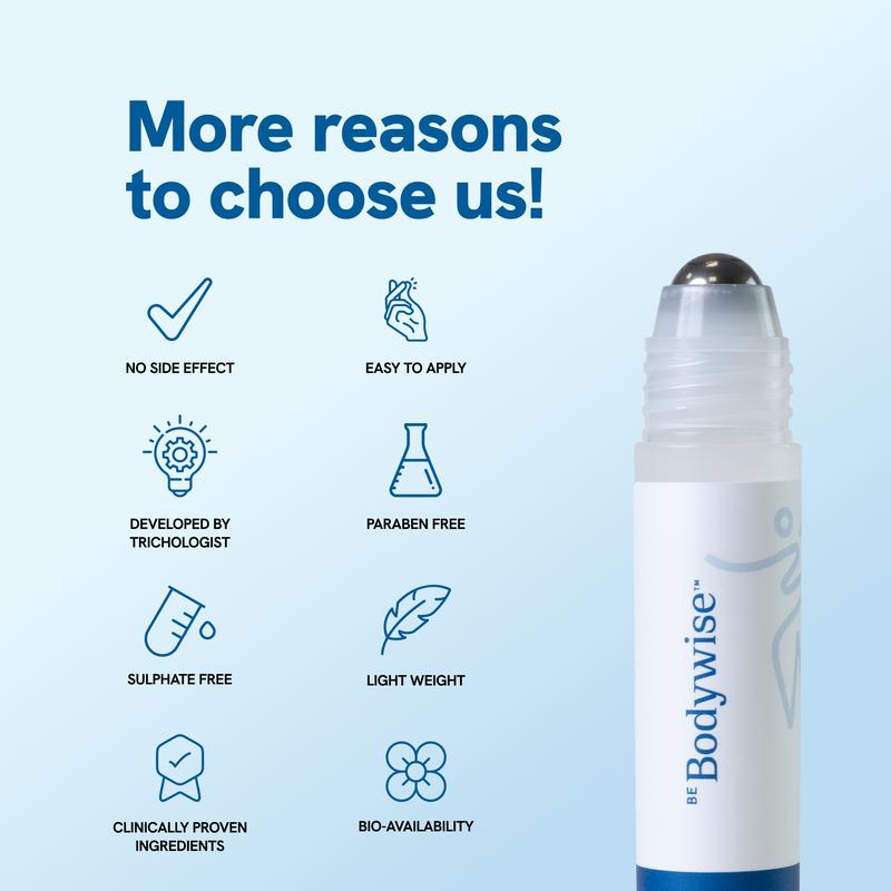 Be Bodywise Advanced Hair Growth Roll-On Serum| 3% Rosemary| 2% Aminexil| 3% Redensy l 2% Anagain| Precision Scalp Applicator| Paraben & Sulfate Free| Non-oily and mess-freeEnvironmental Feature: Non-Toxic, ammonia free
Contains Batteries or Cells?: None
Dangerous Goods or Hazardous Materials: None
Aerosols: No
Flammable Liquid: No
Benefits: Strengthen hair roots, beauty/hair care, hair growth, shine, strengthening, repair
Age Group: Adults
 Hair Type: Oily, Normal, Dry, Curly, Colored & Chemically Treated, Textured, Wavy, Straight, Fine
 Hair Concerns: Damaged, Thinning, Shine Enhancing, Volumizing, Dandruff
Gender: Unisex
Ingredients: Anagain, Redensy, Aminexil, Rosemary
Volume: 25ml
Manufacturer: Sprivil HealthcareML Clinic  for Wellness