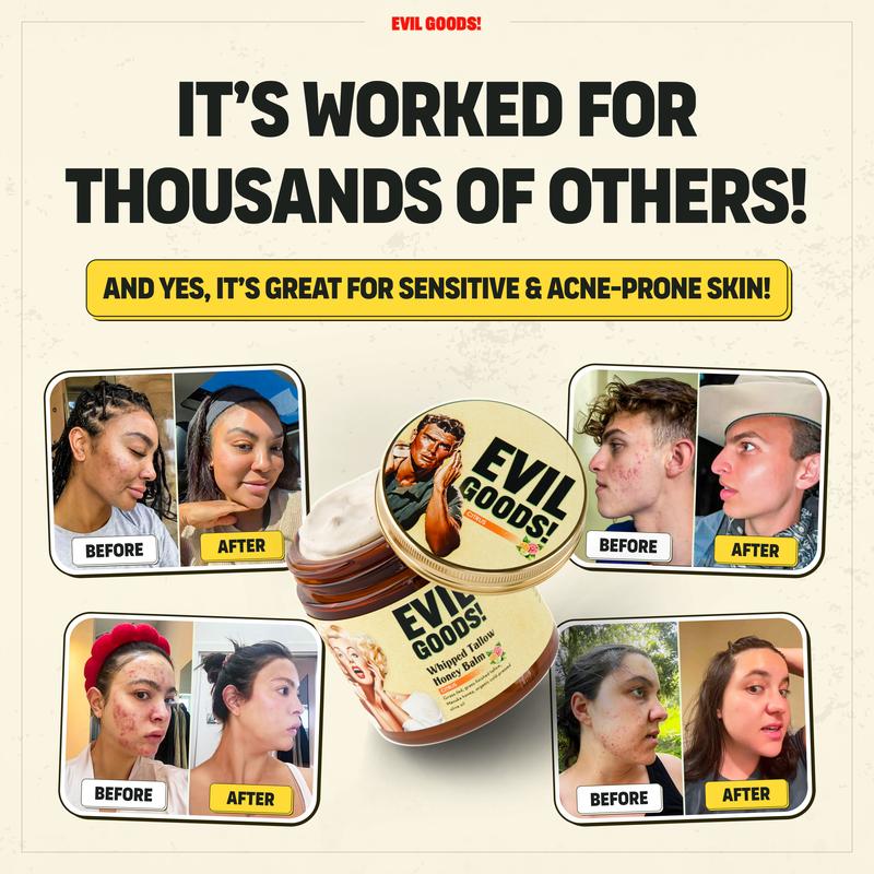 EVIL GOODS!Whipped Beef Tallow & Manuka Honey Organic Nourishing Face Cream Moisturizer Body Lotion Skin Care Lip Balm Hydrating Moisturizing 100% Natural Ingredients - OilContains Batteries or Cells?: None
Dangerous Goods or Hazardous Materials: None
Aerosols: No
Flammable Liquid: No
Region of Origin: USA
Age Group: Adults
Shelf Life: 24 Months
Pack Type: Single Item
Benefits: Revitalizing, Soothing, Anti-aging, Moisturizing, Softening
Skin Type: All Skin Types
Edition: Regular Edition
Contains Alcohol or Aerosol: Contains Neither
Net Weight: 4oz
Ingredients: Beef Tallow, Manuka Honey, Olive Oil
Manufacturer: EVILGOODSML Clinic  for Wellness