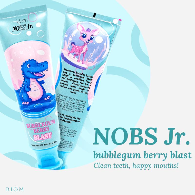 NOBS Jr Kid's Toothpaste - Fluoride Free, Remineralizing - Dentist Formulated - Natural Bubblegum Berry Flavor, Nano Hydroxyapatite - Made in The USADangerous Goods or Hazardous Materials: None 
 
 Aerosols: No 
 
 Flammable Liquid: No 
 
 Contains Batteries or Cells?: None 
 
 Container Type: Tube 
 
 Region of Origin: USA 
 
 Benefits: Tooth Decay, cavity protection, enamel protection, remineralization, gum protection, sensitivity relief, tartar control 
 
 Shelf Life: 24 Months 
 
 Product Form: Paste 
 
 Features: Paraben Free, Alcohol Free 
 
 Age Group: Children 
 
 Medical or Non-Medical Use: Non-Medical 
 
 Contains Alcohol or Aerosol: Contains Neither 
 
 Pack Type: Single Item 
 
 Ingredients: nanohydroxyapatite 
 
 Manufacturer: biömML Clinic  for Wellness