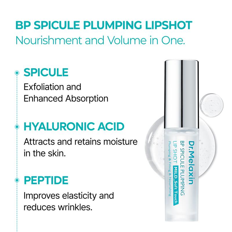 [Dr. Melaxin Official] BP Spicule Plumping LIP Shot - Maxi| Lip Plumper| Korean CosmeticsContains Batteries or Cells?: None 
 
 Dangerous Goods or Hazardous Materials: None 
 
 Aerosols: No 
 
 Flammable Liquid: No 
 
 Container Type: Bottle 
 
 Item Name: BP Spicule Plumping LIP Shot - Maxi 
 
 Benefits: Plumping, Anti-Wrinkle 
 
 Quantity Per Pack: 1 
 
 Net Weight: 24g 
 
 Age Group: All ages 
 
 Makeup Finish: Dewy 
 
 Edition: Regular Edition 
 
 Skin Type: All Skin Types 
 
 Product Form: Liquid 
 
 Pack Type: Single Item 
 
 Contains Alcohol or Aerosol: Contains Neither 
 
 Shelf Life: 36 Months 
 
 Ingredients: Hydrogenated Polyisobutene, Polyglyceryl-2 Triisostearate, Diisostearyl Malate, Dimer Dilinoleyl Dimmer Dilinoleate, Phytosteryl/Isostearyl/Cetyl/Stearyl/Behenyl Dimmer Dilinoleate, Menthyl Lactate, Shea Butter, Vanillyl Butyl Ether, Sorbitan Isostearate, Fragrance, Hydrolyzed  Spong, Adenosine, Hydrogenated Lecithin, Glycerin, Sunflower Annuus (Sunflower) seed Oil, Butylene Glycol,Purified Water, Sodium Hyaluronate, Palmitoyl Hexapeptide-12 
 
 Manufacturer: COCO COSMETICS 21 
 
 Region of Origin: KoreaML Clinic  for Wellness