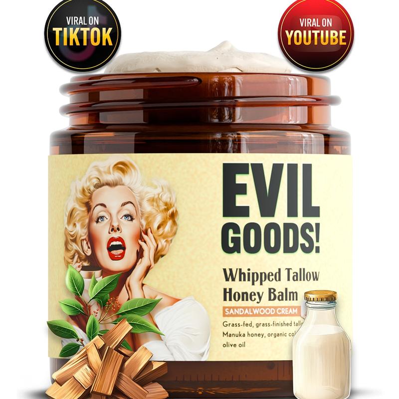 EVIL GOODS!Whipped Beef Tallow & Manuka Honey Organic Nourishing Face Cream Moisturizer Body Lotion Skin Care Lip Balm Hydrating Moisturizing 100% Natural Ingredients - OilContains Batteries or Cells?: None
Dangerous Goods or Hazardous Materials: None
Aerosols: No
Flammable Liquid: No
Region of Origin: USA
Age Group: Adults
Shelf Life: 24 Months
Pack Type: Single Item
Benefits: Revitalizing, Soothing, Anti-aging, Moisturizing, Softening
Skin Type: All Skin Types
Edition: Regular Edition
Contains Alcohol or Aerosol: Contains Neither
Net Weight: 4oz
Ingredients: Beef Tallow, Manuka Honey, Olive Oil
Manufacturer: EVILGOODSML Clinic  for Wellness