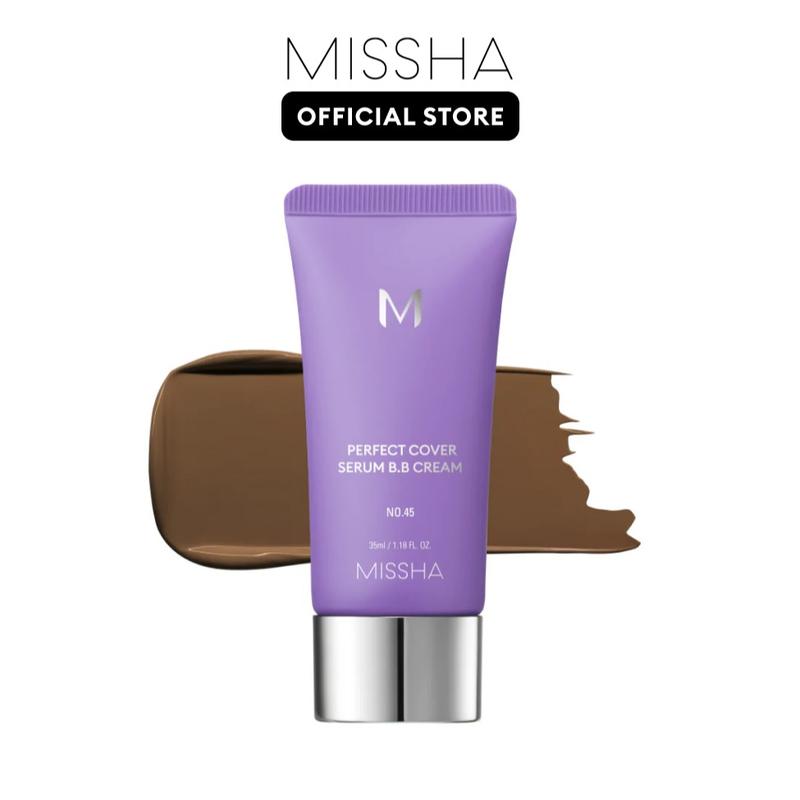 MISSHA Official] M Perfect Cover Serum BB Cream (35ml) - Bifida Ferment Lysate Serum-Infused BB Cream for Anti-Aging Skin Rejuvenation, Skin Tint, Tinted Moisturizer, Skin Care Foundation Makeup, Superfood Complex, Glass Skin CardiBB OGBB PurpleBBBrand: Missha 
 
 Contains Batteries or Cells?: None 
 
 Dangerous Goods or Hazardous Materials: None 
 
 Aerosols: No 
 
 Flammable Liquid: No 
 
 Finish type: Dewy 
 
 Benefits: Hydrating, Long-Lasting, Pore Minimizing, Oil Control, Moisturizing, Anti-aging, Even Out Skin Tone & Texture 
 
 Specific Use: Coverage, Uneven Skin Tone, Redness, Dark Spots 
 
 Region of Origin: Korea 
 
 Ingredients: Water, Cyclopentasiloxane, Caprylic/Capric Triglyceride, Titanium Dioxide, Glycerin, Butylene Glycol, PEG-10 Dimethicone, Iron Oxides | 77492), CETYL PEG/PPG-10/1 DIMETHICONE SYNTHETIC FLUORPHLOGOPITE, DISTEARDIMONIUM HECTORITE, METHYL METHACRYLATE CROSSPOLYMER, MAGNESIUM SULFATE, PENTYLENE GLYCOL, IRON OXIDES(CI) 77491), PALMITIC ACID TRIETHOXYCAPRYLYLSILANE, IRON OXIDES(CI) 77499), GLYCERYL CAPRYLATE, CAPRYLYL GLYCOL, ALUMINUM HYDROXIDE CITRUS AURANTIUM BERGAMIA (BERGAMOT) fruit OIL ETHYLHEXYLGLYCERIN XANTHAN GUM, PELARGONIUM GRAVEOLENS flower OIL CITRUS AURANTIUM SWEET (Orange) PEEL OIL LAVENDER ANGUSTIFOLIA (lavender) OIL MYRISTIC ACID STEARIC ACID ANTHEMIS NOBILIS flower OIL TOCOPHEROL, SANTALUM ALBUM (SANDALWOOD) OIL 1,2-HEXANEDIOL BIFIDA FERMENTATION LYSATE,