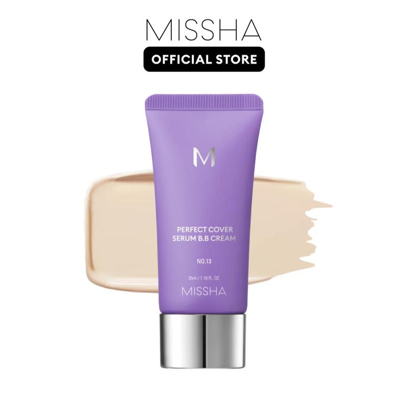 MISSHA Official] M Perfect Cover Serum BB Cream (35ml) - Bifida Ferment Lysate Serum-Infused BB Cream for Anti-Aging Skin Rejuvenation, Skin Tint, Tinted Moisturizer, Skin Care Foundation Makeup, Superfood Complex, Glass Skin CardiBB OGBB PurpleBBBrand: Missha 
 
 Contains Batteries or Cells?: None 
 
 Dangerous Goods or Hazardous Materials: None 
 
 Aerosols: No 
 
 Flammable Liquid: No 
 
 Finish type: Dewy 
 
 Benefits: Hydrating, Long-Lasting, Pore Minimizing, Oil Control, Moisturizing, Anti-aging, Even Out Skin Tone & Texture 
 
 Specific Use: Coverage, Uneven Skin Tone, Redness, Dark Spots 
 
 Region of Origin: Korea 
 
 Ingredients: Water, Cyclopentasiloxane, Caprylic/Capric Triglyceride, Titanium Dioxide, Glycerin, Butylene Glycol, PEG-10 Dimethicone, Iron Oxides | 77492), CETYL PEG/PPG-10/1 DIMETHICONE SYNTHETIC FLUORPHLOGOPITE, DISTEARDIMONIUM HECTORITE, METHYL METHACRYLATE CROSSPOLYMER, MAGNESIUM SULFATE, PENTYLENE GLYCOL, IRON OXIDES(CI) 77491), PALMITIC ACID TRIETHOXYCAPRYLYLSILANE, IRON OXIDES(CI) 77499), GLYCERYL CAPRYLATE, CAPRYLYL GLYCOL, ALUMINUM HYDROXIDE CITRUS AURANTIUM BERGAMIA (BERGAMOT) fruit OIL ETHYLHEXYLGLYCERIN XANTHAN GUM, PELARGONIUM GRAVEOLENS flower OIL CITRUS AURANTIUM SWEET (Orange) PEEL OIL LAVENDER ANGUSTIFOLIA (lavender) OIL MYRISTIC ACID STEARIC ACID ANTHEMIS NOBILIS flower OIL TOCOPHEROL, SANTALUM ALBUM (SANDALWOOD) OIL 1,2-HEXANEDIOL BIFIDA FERMENTATION LYSATE,