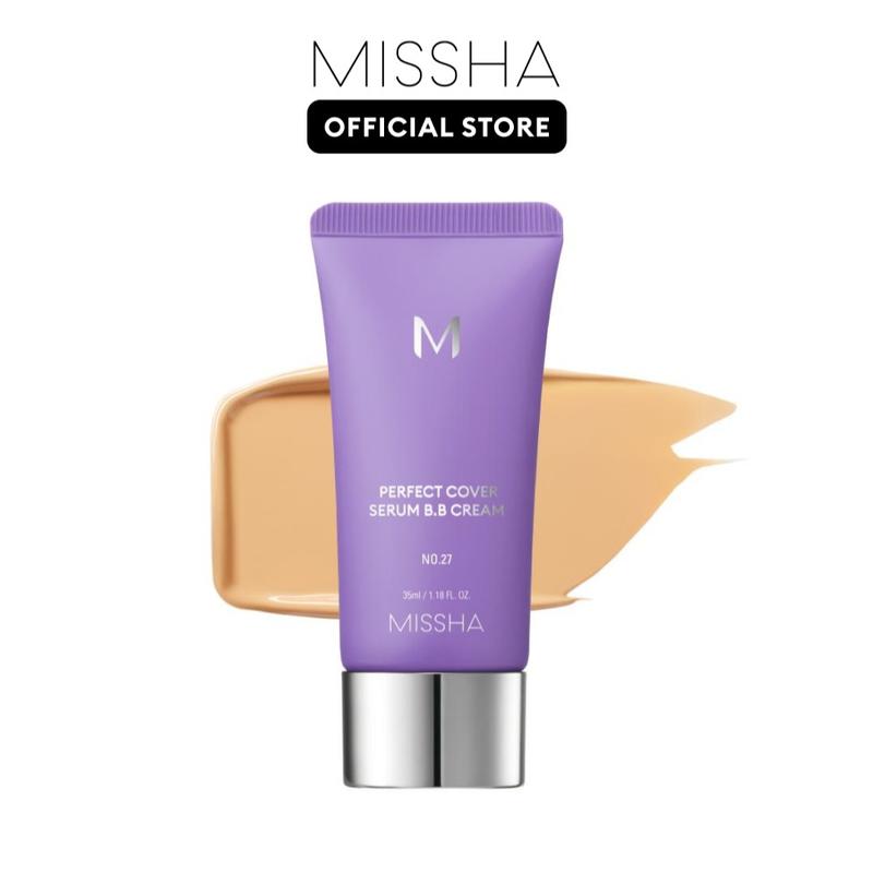 MISSHA Official] M Perfect Cover Serum BB Cream (35ml) - Bifida Ferment Lysate Serum-Infused BB Cream for Anti-Aging Skin Rejuvenation, Skin Tint, Tinted Moisturizer, Skin Care Foundation Makeup, Superfood Complex, Glass Skin CardiBB OGBB PurpleBBBrand: Missha 
 
 Contains Batteries or Cells?: None 
 
 Dangerous Goods or Hazardous Materials: None 
 
 Aerosols: No 
 
 Flammable Liquid: No 
 
 Finish type: Dewy 
 
 Benefits: Hydrating, Long-Lasting, Pore Minimizing, Oil Control, Moisturizing, Anti-aging, Even Out Skin Tone & Texture 
 
 Specific Use: Coverage, Uneven Skin Tone, Redness, Dark Spots 
 
 Region of Origin: Korea 
 
 Ingredients: Water, Cyclopentasiloxane, Caprylic/Capric Triglyceride, Titanium Dioxide, Glycerin, Butylene Glycol, PEG-10 Dimethicone, Iron Oxides | 77492), CETYL PEG/PPG-10/1 DIMETHICONE SYNTHETIC FLUORPHLOGOPITE, DISTEARDIMONIUM HECTORITE, METHYL METHACRYLATE CROSSPOLYMER, MAGNESIUM SULFATE, PENTYLENE GLYCOL, IRON OXIDES(CI) 77491), PALMITIC ACID TRIETHOXYCAPRYLYLSILANE, IRON OXIDES(CI) 77499), GLYCERYL CAPRYLATE, CAPRYLYL GLYCOL, ALUMINUM HYDROXIDE CITRUS AURANTIUM BERGAMIA (BERGAMOT) fruit OIL ETHYLHEXYLGLYCERIN XANTHAN GUM, PELARGONIUM GRAVEOLENS flower OIL CITRUS AURANTIUM SWEET (Orange) PEEL OIL LAVENDER ANGUSTIFOLIA (lavender) OIL MYRISTIC ACID STEARIC ACID ANTHEMIS NOBILIS flower OIL TOCOPHEROL, SANTALUM ALBUM (SANDALWOOD) OIL 1,2-HEXANEDIOL BIFIDA FERMENTATION LYSATE,