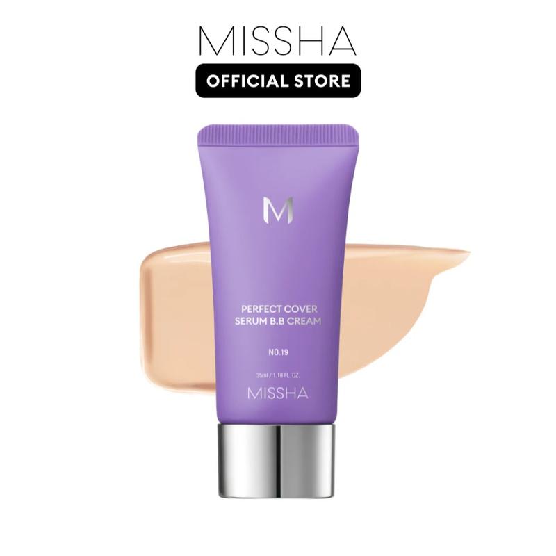 MISSHA Official] M Perfect Cover Serum BB Cream (35ml) - Bifida Ferment Lysate Serum-Infused BB Cream for Anti-Aging Skin Rejuvenation, Skin Tint, Tinted Moisturizer, Skin Care Foundation Makeup, Superfood Complex, Glass Skin CardiBB OGBB PurpleBBBrand: Missha 
 
 Contains Batteries or Cells?: None 
 
 Dangerous Goods or Hazardous Materials: None 
 
 Aerosols: No 
 
 Flammable Liquid: No 
 
 Finish type: Dewy 
 
 Benefits: Hydrating, Long-Lasting, Pore Minimizing, Oil Control, Moisturizing, Anti-aging, Even Out Skin Tone & Texture 
 
 Specific Use: Coverage, Uneven Skin Tone, Redness, Dark Spots 
 
 Region of Origin: Korea 
 
 Ingredients: Water, Cyclopentasiloxane, Caprylic/Capric Triglyceride, Titanium Dioxide, Glycerin, Butylene Glycol, PEG-10 Dimethicone, Iron Oxides | 77492), CETYL PEG/PPG-10/1 DIMETHICONE SYNTHETIC FLUORPHLOGOPITE, DISTEARDIMONIUM HECTORITE, METHYL METHACRYLATE CROSSPOLYMER, MAGNESIUM SULFATE, PENTYLENE GLYCOL, IRON OXIDES(CI) 77491), PALMITIC ACID TRIETHOXYCAPRYLYLSILANE, IRON OXIDES(CI) 77499), GLYCERYL CAPRYLATE, CAPRYLYL GLYCOL, ALUMINUM HYDROXIDE CITRUS AURANTIUM BERGAMIA (BERGAMOT) fruit OIL ETHYLHEXYLGLYCERIN XANTHAN GUM, PELARGONIUM GRAVEOLENS flower OIL CITRUS AURANTIUM SWEET (Orange) PEEL OIL LAVENDER ANGUSTIFOLIA (lavender) OIL MYRISTIC ACID STEARIC ACID ANTHEMIS NOBILIS flower OIL TOCOPHEROL, SANTALUM ALBUM (SANDALWOOD) OIL 1,2-HEXANEDIOL BIFIDA FERMENTATION LYSATE,