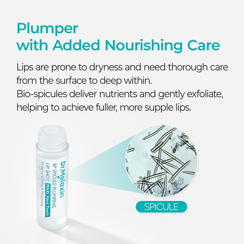 [Dr. Melaxin Official] BP Spicule Plumping LIP Shot - Maxi| Lip Plumper| Korean CosmeticsContains Batteries or Cells?: None 
 
 Dangerous Goods or Hazardous Materials: None 
 
 Aerosols: No 
 
 Flammable Liquid: No 
 
 Container Type: Bottle 
 
 Item Name: BP Spicule Plumping LIP Shot - Maxi 
 
 Benefits: Plumping, Anti-Wrinkle 
 
 Quantity Per Pack: 1 
 
 Net Weight: 24g 
 
 Age Group: All ages 
 
 Makeup Finish: Dewy 
 
 Edition: Regular Edition 
 
 Skin Type: All Skin Types 
 
 Product Form: Liquid 
 
 Pack Type: Single Item 
 
 Contains Alcohol or Aerosol: Contains Neither 
 
 Shelf Life: 36 Months 
 
 Ingredients: Hydrogenated Polyisobutene, Polyglyceryl-2 Triisostearate, Diisostearyl Malate, Dimer Dilinoleyl Dimmer Dilinoleate, Phytosteryl/Isostearyl/Cetyl/Stearyl/Behenyl Dimmer Dilinoleate, Menthyl Lactate, Shea Butter, Vanillyl Butyl Ether, Sorbitan Isostearate, Fragrance, Hydrolyzed  Spong, Adenosine, Hydrogenated Lecithin, Glycerin, Sunflower Annuus (Sunflower) seed Oil, Butylene Glycol,Purified Water, Sodium Hyaluronate, Palmitoyl Hexapeptide-12 
 
 Manufacturer: COCO COSMETICS 21 
 
 Region of Origin: KoreaML Clinic  for Wellness