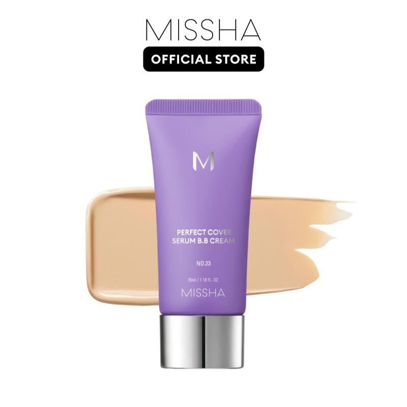 MISSHA Official] M Perfect Cover Serum BB Cream (35ml) - Bifida Ferment Lysate Serum-Infused BB Cream for Anti-Aging Skin Rejuvenation, Skin Tint, Tinted Moisturizer, Skin Care Foundation Makeup, Superfood Complex, Glass Skin CardiBB OGBB PurpleBBBrand: Missha 
 
 Contains Batteries or Cells?: None 
 
 Dangerous Goods or Hazardous Materials: None 
 
 Aerosols: No 
 
 Flammable Liquid: No 
 
 Finish type: Dewy 
 
 Benefits: Hydrating, Long-Lasting, Pore Minimizing, Oil Control, Moisturizing, Anti-aging, Even Out Skin Tone & Texture 
 
 Specific Use: Coverage, Uneven Skin Tone, Redness, Dark Spots 
 
 Region of Origin: Korea 
 
 Ingredients: Water, Cyclopentasiloxane, Caprylic/Capric Triglyceride, Titanium Dioxide, Glycerin, Butylene Glycol, PEG-10 Dimethicone, Iron Oxides | 77492), CETYL PEG/PPG-10/1 DIMETHICONE SYNTHETIC FLUORPHLOGOPITE, DISTEARDIMONIUM HECTORITE, METHYL METHACRYLATE CROSSPOLYMER, MAGNESIUM SULFATE, PENTYLENE GLYCOL, IRON OXIDES(CI) 77491), PALMITIC ACID TRIETHOXYCAPRYLYLSILANE, IRON OXIDES(CI) 77499), GLYCERYL CAPRYLATE, CAPRYLYL GLYCOL, ALUMINUM HYDROXIDE CITRUS AURANTIUM BERGAMIA (BERGAMOT) fruit OIL ETHYLHEXYLGLYCERIN XANTHAN GUM, PELARGONIUM GRAVEOLENS flower OIL CITRUS AURANTIUM SWEET (Orange) PEEL OIL LAVENDER ANGUSTIFOLIA (lavender) OIL MYRISTIC ACID STEARIC ACID ANTHEMIS NOBILIS flower OIL TOCOPHEROL, SANTALUM ALBUM (SANDALWOOD) OIL 1,2-HEXANEDIOL BIFIDA FERMENTATION LYSATE,