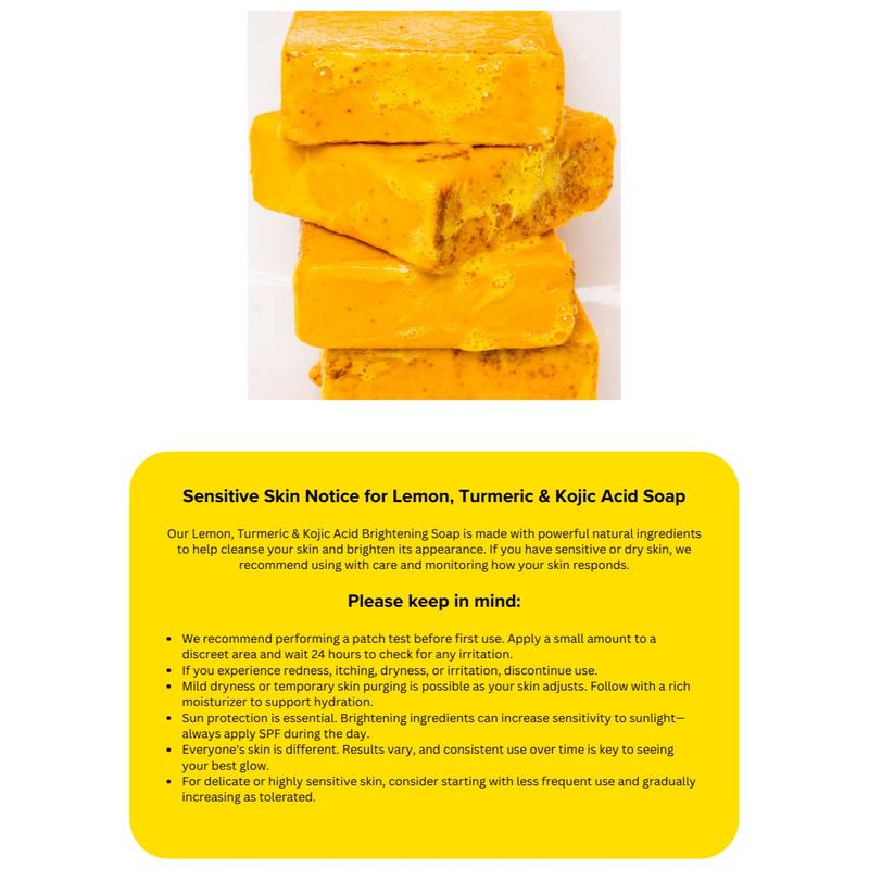 Honey Glow Lemon Turmeric & Kojic Acid Brightening Soap, Dark Spot RemoverContains Batteries or Cells?: None
Dangerous Goods or Hazardous Materials: None
Aerosols: No
Flammable Liquid: No
Benefits: Hydrating, Anti-acne, Brightening, Exfoliating, Detoxifying
Shelf Life: 12 Months
Benefits: Moisturizing, Acne Treatment, Exfoliating
Feature: Exfoliating, Natural, Organic
Contains Alcohol or Aerosol: Contains Neither
Pack Type: Single Item
Product Form: Solid
Region of Origin: USA
Manufacturer: Honey Glow
Quantity Per Pack: 1
Ingredients: Organic Turmeric Powder, Goat Milk Soap
Net Weight: 5 ozML Clinic  for Wellness