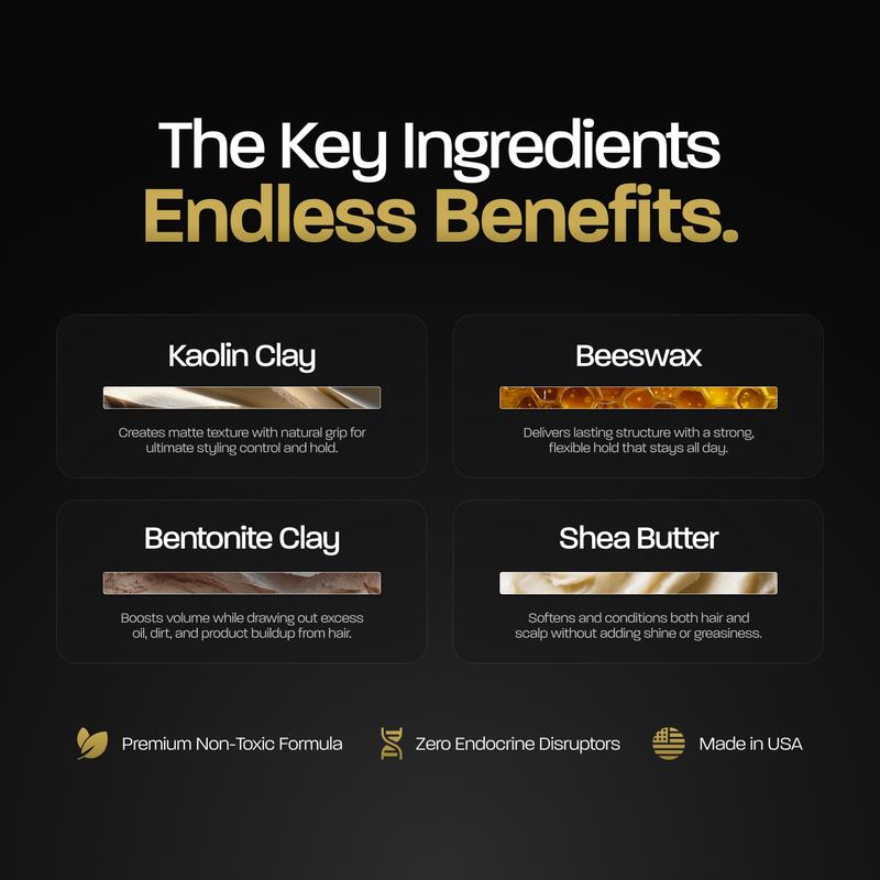 Based Bodyworks Hair Clay| High Hold & Low Shine| Matte Finish & Texture| Simple, Natural, EffectiveContains Batteries or Cells?: None
Dangerous Goods or Hazardous Materials: None
Aerosols: No
Flammable Liquid: No
Scent: Santal Sandalwood
Hair Type: Normal, Wavy, Textured, Straight, Fine
Hair Concern: sculpt
Gender: Unisex
Net Weight: 3oz
Ingredients: Shea Butter, Beeswax, Kaolin Clay, Arrowroot, Santal Sandalwood, Bentonite Clay, Vitamin E
Manufacturer: Based BodyworksML Clinic  for Wellness