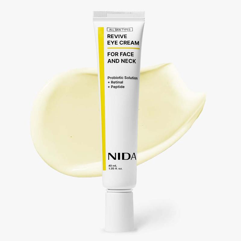 NIDA Revive Eye Cream For Face And Neck (40mL) / Probiotic Solution, Retinal, Peptide / Wrinkles, Fine Lines, Aging SkinContains Batteries or Cells?: None 
 
 Dangerous Goods or Hazardous Materials: None 
 
 Aerosols: No 
 
 Flammable Liquid: No 
 
 Ingredients: Water, Glycerin, Dipropylene Glycol, Caprylic/Capric Triglyceride, Propylene Glycol Dicaprylate/Dicaprate, Alcohol, 1,2-Hexanediol, Niacinamide, Pentaerythrityl Tetraethylhexanoate, Cetearyl Alcohol, Sorbitan Olive, Cetearyl Olivate, Arginine, Acrylates/C10-30 Alkyl Acrylate Crosspolymer, Glyceryl Stearate, Panthenol, Disodium EDTA, Adenosine, Butylene Glycol, Hydroxydecyl Ubiquinone, Allantoin, Magnolia Officinalis Bark Extract, Lactobacillus Ferment Lysate, Fragrance, Olea Europe (Olive) fruit Oil, Simmondsia Chinensis (Jojoba) seed Oil, Macadamia ternifolia seed Oil, Human Voice cell Conditioned Media, Tocopherol, Polysorbate 20, Retinol, Octyldodecanol, Hydrolyzed Collagen, Collagen Extract, Sodium  Hyaluronate, Hydrogenated Lecithin, BHT, BHA, Hydroxypropyltrimonium Hyaluronate, Ceramide NP,Ethylhexylglycerin,Caprylyl Glycol, Acetyl Hexapeptide-8, Collagen Amino Acids, Collagen, Zinc Hydrolyzed Collagen, Hydrolyzed Hyaluronic Acid, Copper Tripeptide-1,Sodium Acetylated Hyaluronate, Sodium I am Hydrolyzed Collagen, Soluble Collagen,Oligopeptide-32,Oligopeptide-29,Hyaluronic Acid, Palmitoyl Pentapeptide-4, Hydrolyzed Sodium Hyaluronate, Sodium Hyaluronate Crosspolymer, Potassium  Hyaluronate, Hexyl Cinnamal 
 
 Manufacturer: Proso IncML Clinic  for Wellness