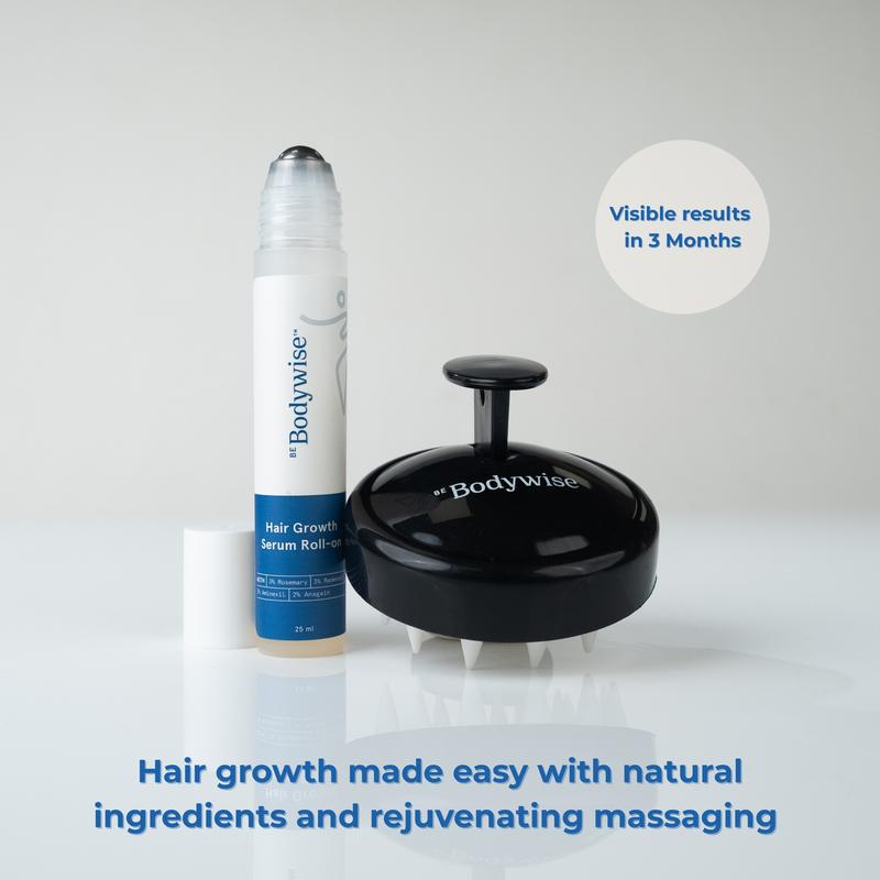 Be Bodywise Advanced Hair Growth Roll-On Serum| 3% Rosemary| 2% Aminexil| 3% Redensy l 2% Anagain| Precision Scalp Applicator| Paraben & Sulfate Free| Non-oily and mess-freeEnvironmental Feature: Non-Toxic, ammonia free
Contains Batteries or Cells?: None
Dangerous Goods or Hazardous Materials: None
Aerosols: No
Flammable Liquid: No
Benefits: Strengthen hair roots, beauty/hair care, hair growth, shine, strengthening, repair
Age Group: Adults
 Hair Type: Oily, Normal, Dry, Curly, Colored & Chemically Treated, Textured, Wavy, Straight, Fine
 Hair Concerns: Damaged, Thinning, Shine Enhancing, Volumizing, Dandruff
Gender: Unisex
Ingredients: Anagain, Redensy, Aminexil, Rosemary
Volume: 25ml
Manufacturer: Sprivil HealthcareML Clinic  for Wellness