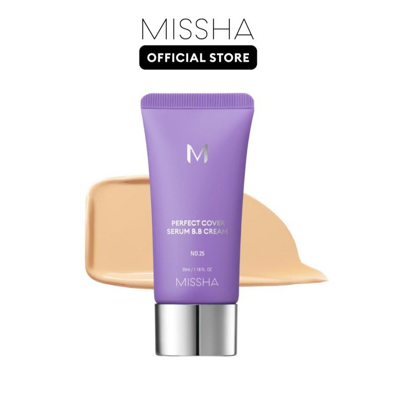 MISSHA Official] M Perfect Cover Serum BB Cream (35ml) - Bifida Ferment Lysate Serum-Infused BB Cream for Anti-Aging Skin Rejuvenation, Skin Tint, Tinted Moisturizer, Skin Care Foundation Makeup, Superfood Complex, Glass Skin CardiBB OGBB PurpleBBBrand: Missha 
 
 Contains Batteries or Cells?: None 
 
 Dangerous Goods or Hazardous Materials: None 
 
 Aerosols: No 
 
 Flammable Liquid: No 
 
 Finish type: Dewy 
 
 Benefits: Hydrating, Long-Lasting, Pore Minimizing, Oil Control, Moisturizing, Anti-aging, Even Out Skin Tone & Texture 
 
 Specific Use: Coverage, Uneven Skin Tone, Redness, Dark Spots 
 
 Region of Origin: Korea 
 
 Ingredients: Water, Cyclopentasiloxane, Caprylic/Capric Triglyceride, Titanium Dioxide, Glycerin, Butylene Glycol, PEG-10 Dimethicone, Iron Oxides | 77492), CETYL PEG/PPG-10/1 DIMETHICONE SYNTHETIC FLUORPHLOGOPITE, DISTEARDIMONIUM HECTORITE, METHYL METHACRYLATE CROSSPOLYMER, MAGNESIUM SULFATE, PENTYLENE GLYCOL, IRON OXIDES(CI) 77491), PALMITIC ACID TRIETHOXYCAPRYLYLSILANE, IRON OXIDES(CI) 77499), GLYCERYL CAPRYLATE, CAPRYLYL GLYCOL, ALUMINUM HYDROXIDE CITRUS AURANTIUM BERGAMIA (BERGAMOT) fruit OIL ETHYLHEXYLGLYCERIN XANTHAN GUM, PELARGONIUM GRAVEOLENS flower OIL CITRUS AURANTIUM SWEET (Orange) PEEL OIL LAVENDER ANGUSTIFOLIA (lavender) OIL MYRISTIC ACID STEARIC ACID ANTHEMIS NOBILIS flower OIL TOCOPHEROL, SANTALUM ALBUM (SANDALWOOD) OIL 1,2-HEXANEDIOL BIFIDA FERMENTATION LYSATE,