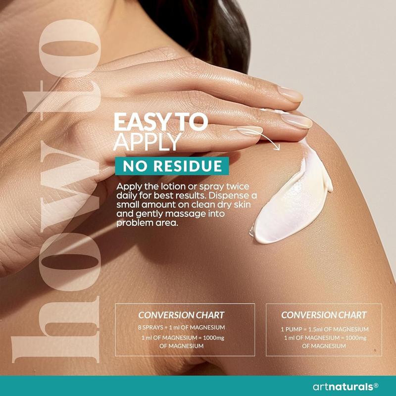 Artnaturals Magnesium Oil Spray 12 oz & Body Massage Lotion Set 8oz for Feet & Sleep - Extra Strength Cream Ultra-Pure Relief & Relaxation Muscle Health Leg & Joint Care Topical Non Itch Pack Aloe Calming Cosmetic Body OilML Clinic  for Wellness