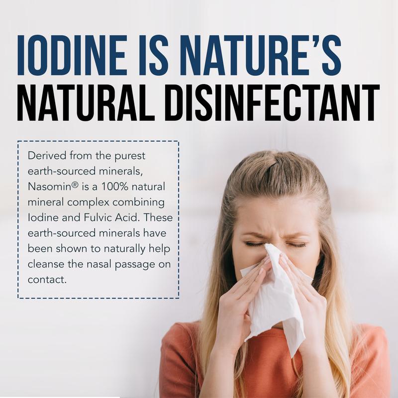 Nasomin Nasal Iodine - Nasal Cleanse - Neutralize Nose - Iodine + Fulvic Acid Blend - 100% Natural Mineral Complex - (2 oz.)Bottle+Nasal Sprayer) Oral DailyBrand: Triquetra Health 
 
 Dangerous Goods or Hazardous Materials: None 
 
 Aerosols: No 
 
 Flammable Liquid: No 
 
 Contains Batteries or Cells?: None 
 
 Region of Origin: USA 
 
 Net Weight: 2 oz 
 
 Age Group: Adults 
 
 Shelf Life: 12 Months 
 
 Quantity Per Pack: 1 
 
 Medical or Non-Medical Use: Non-Medical 
 
 Product Form: Liquid 
 
 Pack Type: Multi-pack 
 
 Ingredients: Iodine, Fulvic Acid 
 
 Manufacturer: Triquetra HealthML Clinic  for Wellness