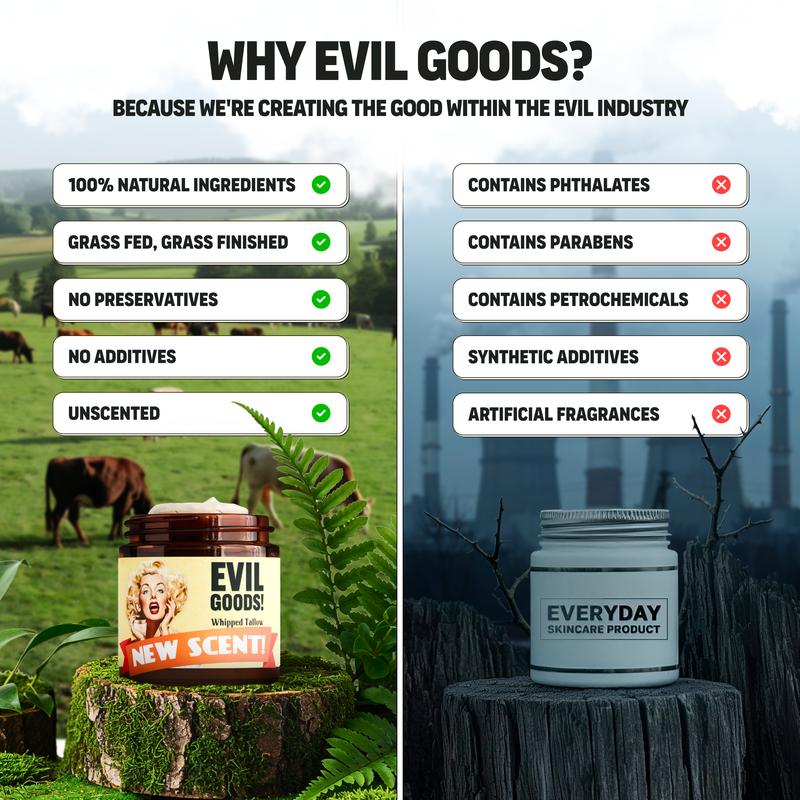 EVIL GOODS!Whipped Beef Tallow & Manuka Honey Organic Nourishing Face Cream Moisturizer Body Lotion Skin Care Lip Balm Hydrating Moisturizing 100% Natural Ingredients - OilML Clinic  for Wellness