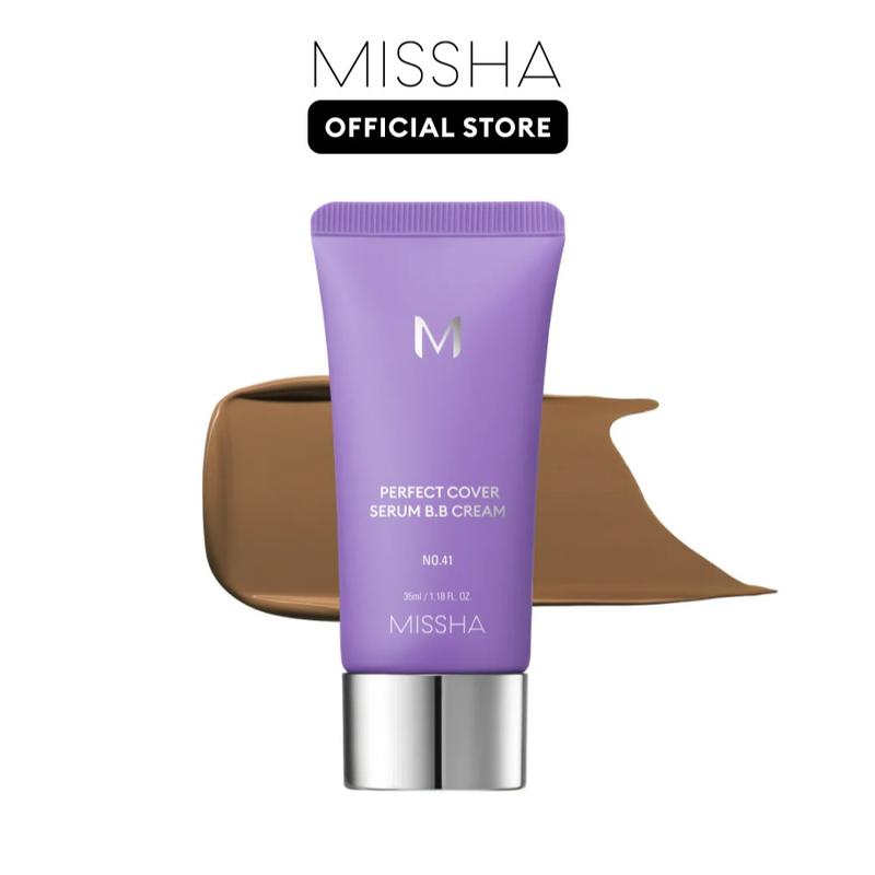 MISSHA Official] M Perfect Cover Serum BB Cream (35ml) - Bifida Ferment Lysate Serum-Infused BB Cream for Anti-Aging Skin Rejuvenation, Skin Tint, Tinted Moisturizer, Skin Care Foundation Makeup, Superfood Complex, Glass Skin CardiBB OGBB PurpleBBBrand: Missha 
 
 Contains Batteries or Cells?: None 
 
 Dangerous Goods or Hazardous Materials: None 
 
 Aerosols: No 
 
 Flammable Liquid: No 
 
 Finish type: Dewy 
 
 Benefits: Hydrating, Long-Lasting, Pore Minimizing, Oil Control, Moisturizing, Anti-aging, Even Out Skin Tone & Texture 
 
 Specific Use: Coverage, Uneven Skin Tone, Redness, Dark Spots 
 
 Region of Origin: Korea 
 
 Ingredients: Water, Cyclopentasiloxane, Caprylic/Capric Triglyceride, Titanium Dioxide, Glycerin, Butylene Glycol, PEG-10 Dimethicone, Iron Oxides | 77492), CETYL PEG/PPG-10/1 DIMETHICONE SYNTHETIC FLUORPHLOGOPITE, DISTEARDIMONIUM HECTORITE, METHYL METHACRYLATE CROSSPOLYMER, MAGNESIUM SULFATE, PENTYLENE GLYCOL, IRON OXIDES(CI) 77491), PALMITIC ACID TRIETHOXYCAPRYLYLSILANE, IRON OXIDES(CI) 77499), GLYCERYL CAPRYLATE, CAPRYLYL GLYCOL, ALUMINUM HYDROXIDE CITRUS AURANTIUM BERGAMIA (BERGAMOT) fruit OIL ETHYLHEXYLGLYCERIN XANTHAN GUM, PELARGONIUM GRAVEOLENS flower OIL CITRUS AURANTIUM SWEET (Orange) PEEL OIL LAVENDER ANGUSTIFOLIA (lavender) OIL MYRISTIC ACID STEARIC ACID ANTHEMIS NOBILIS flower OIL TOCOPHEROL, SANTALUM ALBUM (SANDALWOOD) OIL 1,2-HEXANEDIOL BIFIDA FERMENTATION LYSATE,