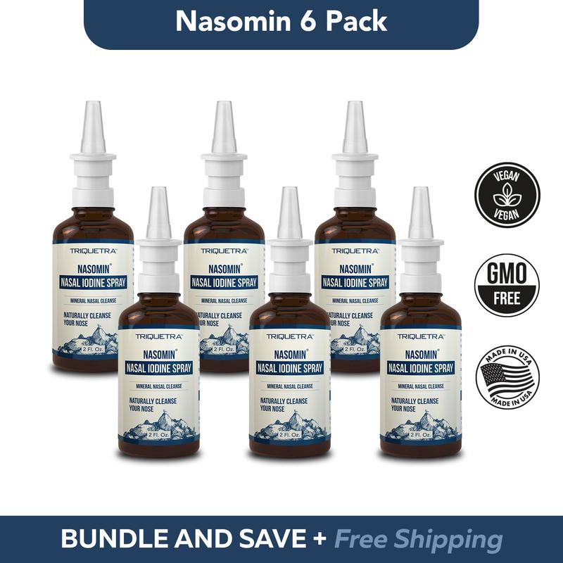 Nasomin Nasal Iodine - Nasal Cleanse - Neutralize Nose - Iodine + Fulvic Acid Blend - 100% Natural Mineral Complex - (2 oz.)Bottle+Nasal Sprayer) Oral DailyBrand: Triquetra Health 
 
 Dangerous Goods or Hazardous Materials: None 
 
 Aerosols: No 
 
 Flammable Liquid: No 
 
 Contains Batteries or Cells?: None 
 
 Region of Origin: USA 
 
 Net Weight: 2 oz 
 
 Age Group: Adults 
 
 Shelf Life: 12 Months 
 
 Quantity Per Pack: 1 
 
 Medical or Non-Medical Use: Non-Medical 
 
 Product Form: Liquid 
 
 Pack Type: Multi-pack 
 
 Ingredients: Iodine, Fulvic Acid 
 
 Manufacturer: Triquetra HealthML Clinic  for Wellness