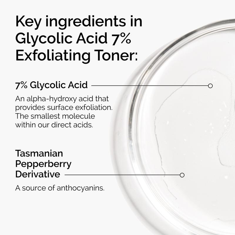 Glycolic Acid 7% Exfoliating TonerBrand: The Ordinary
Contains Batteries or Cells?: None
Dangerous Goods or Hazardous Materials: None
Aerosols: No
Flammable Liquid: No
Region of Origin: Canada
Net Weight: 0.3295 kg
Ingredients: Aqua(Water), GlycolicAcid, PinkDamascusflowerWater, CentaureaCyanusflowerWater, AloeBarbadensisleafWater, Propanediol, Glycerin, Triethanolamine, AminomethylPropanol,PanaxGinsengrootExtract, TasmanniaLanceolatafruit/leafExtract, AsparticAcid, Alanine, Glycine, Serine, Valine, Isoleucine, Proline, Threonine, Histidine, Phenylalanine, GlutamicAcid, Arginine, Pca, SodiumPCA, Sodium Lactate, Fructose, Glucose, Sucrose, Urea, HexylNicotinate, Dextrin, CitricAcid, Polysorbate
Manufacturer: DECIEMML Clinic  for Wellness