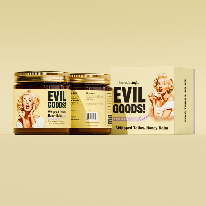 EVIL GOODS!Whipped Beef Tallow & Manuka Honey Organic Nourishing Face Cream Moisturizer Body Lotion Skin Care Lip Balm Hydrating Moisturizing 100% Natural Ingredients - OilContains Batteries or Cells?: None
Dangerous Goods or Hazardous Materials: None
Aerosols: No
Flammable Liquid: No
Region of Origin: USA
Age Group: Adults
Shelf Life: 24 Months
Pack Type: Single Item
Benefits: Revitalizing, Soothing, Anti-aging, Moisturizing, Softening
Skin Type: All Skin Types
Edition: Regular Edition
Contains Alcohol or Aerosol: Contains Neither
Net Weight: 4oz
Ingredients: Beef Tallow, Manuka Honey, Olive Oil
Manufacturer: EVILGOODSML Clinic  for Wellness