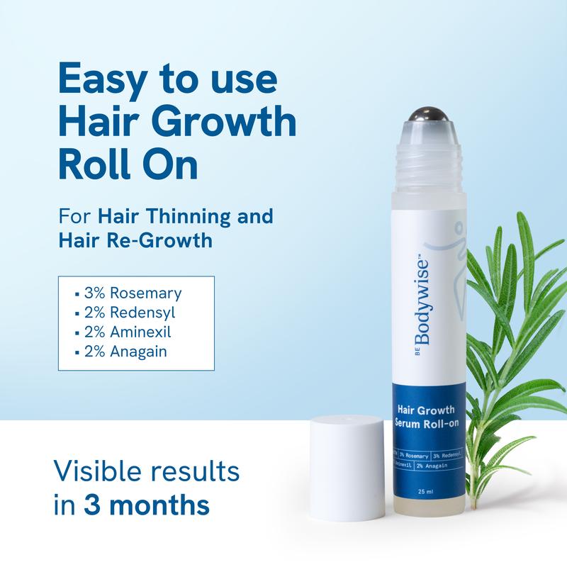 Be Bodywise Advanced Hair Growth Roll-On Serum| 3% Rosemary| 2% Aminexil| 3% Redensy l 2% Anagain| Precision Scalp Applicator| Paraben & Sulfate Free| Non-oily and mess-freeML Clinic  for Wellness