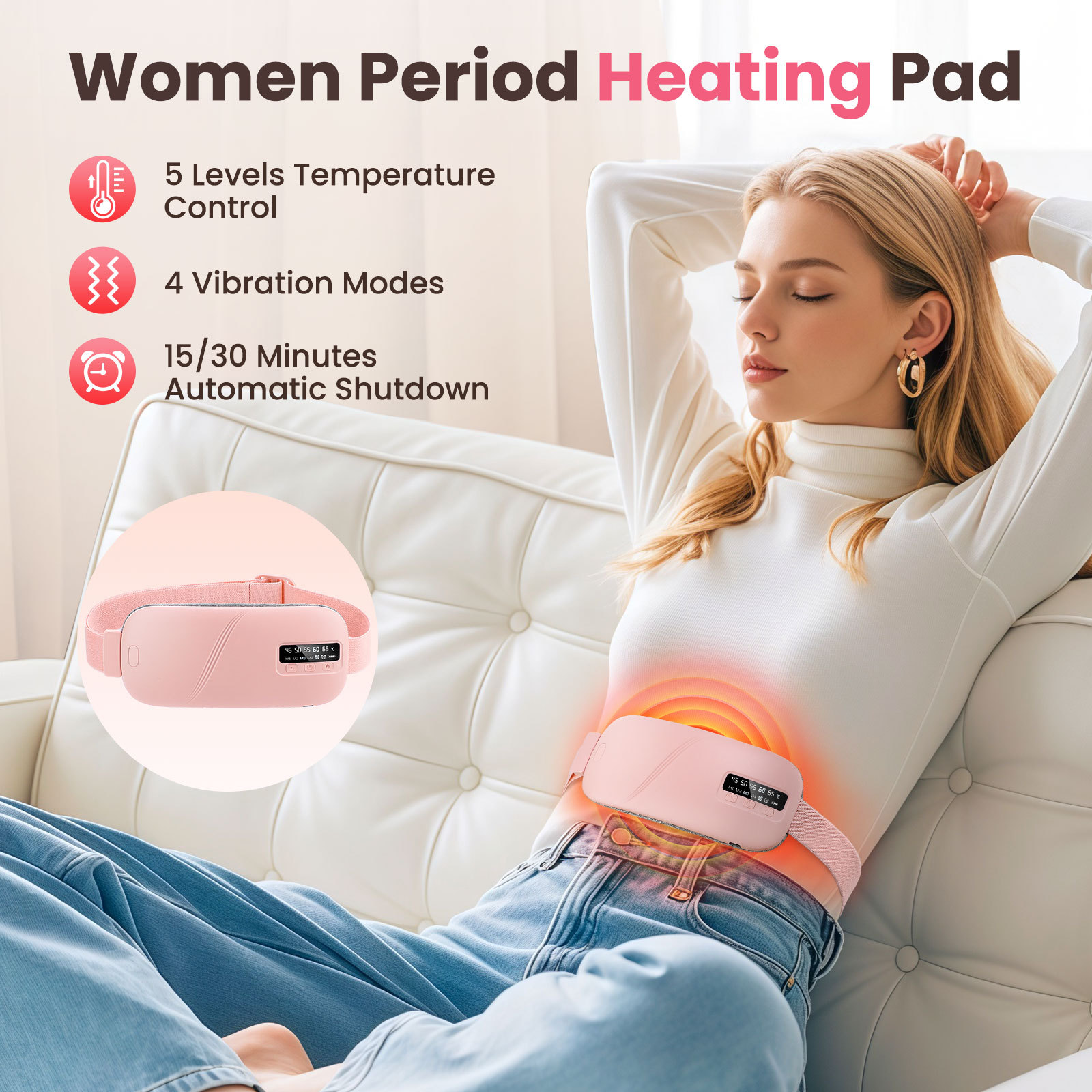 5-Level Heat Therapy 4-Level Vibration Graphene Warm Waist Protector Warm Abdomen Belly Belt with Screen DisplayML Clinic  for Wellness