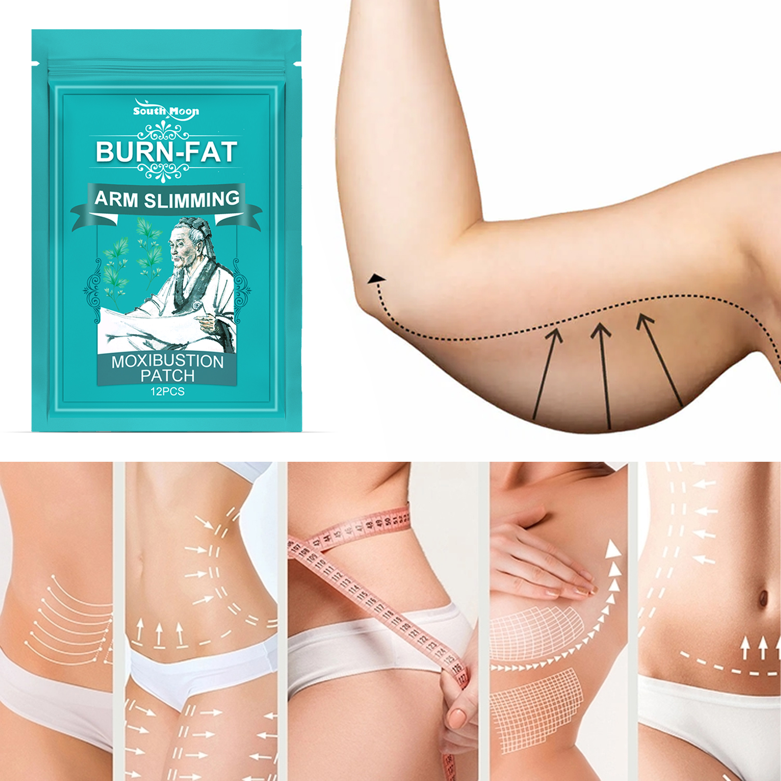 Slimming Arm Moxibustion Patch Hot Compress Fat Burning Weight Loss PatchFat Burning Weight Loss PatchNet content: 12 pieces  
 Product name: Arm Slimming Moxibustion Patch  
 Keywords: Arm Slimming Shaping  
 Gross weight: 37g  
 Ingredients: Liquid Paraffin, Microcrystalline Wax  
 Packaging size: 18*12cm  
 Product size: 14*10cm  
 Box size: 56*36*21.5cm  
 Shelf life: 3 years  
 Storage method: Please store in a cool and shaded placeFat Burning Weight Loss PatchML Clinic  for Wellness