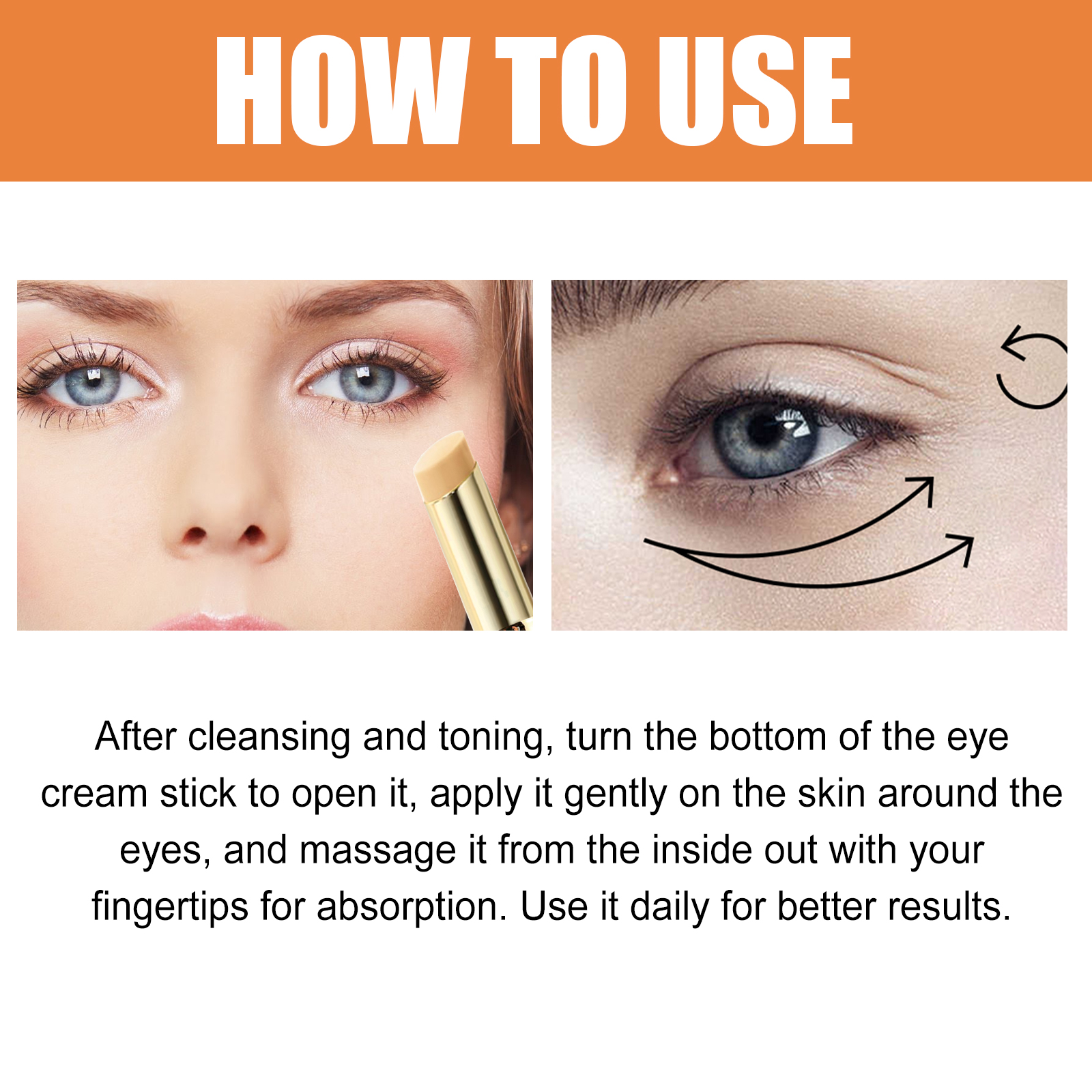 EELHOE Vitamin C Eye Cream Stick Dark Circles Repair Moisturizing Firming Eye Cream StickEye CreamNet content: 4g  
 Product name: Vitamin C eye cream stick  
 Keywords: Reduce Fine Lines, Eye Care  
 Gross weight: 19g  
 Ingredients: Glycerin Stearate, Carbomer, Ascorbic Acid (Vitamin C)  
 Packaging size: 2*2*7.7cm  
 Product size: 1.7*7.4cm  
 Box size: 56*36*21.5cm  
 Packing quantity: 900 pieces  
 Weight of one box: 17.85kg  
 Shelf life: 3 years  
 Storage method: Please store in a cool and shaded placeEye CreamML Clinic  for Wellness