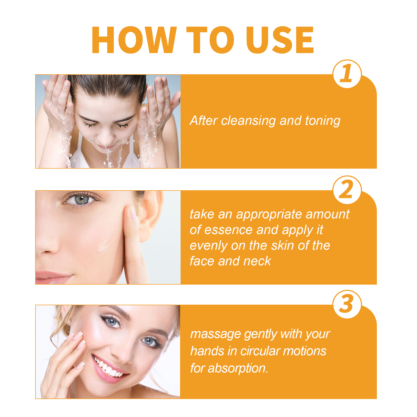 Facial Care Essence Fades Facial Acne Marks Oil Control Firming Skin EssenceFacial Care EssenceNet content: 30ml/box  
 Product Name: Facial Care Essence  
 Keywords: Facial Care  
 Gross weight: 50g  
 Ingredients: Sweet Orange Fruit Extract, Olive Leaf Extract  
 Packaging size: 10.5*3*3cm  
 Product size: 10.3*2.8cm  
 Box size: 56*36*21.5cm  
 Packing quantity: 352 pieces  
 Weight of one box: 18.35kg  
 Shelf life: 3 years  
 Storage method: Please store in a cool and shaded placeFacial Care EssenceML Clinic  for Wellness