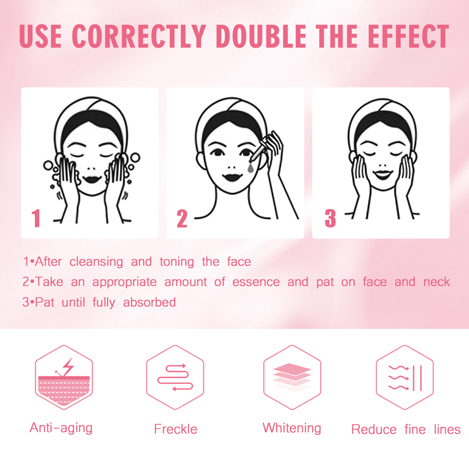 Jaysuing Lightening Spot Whitening Essence Moisturizing Dark Spot Removal Lightening Wrinkle Brightening Skin EssenceBrightening Skin EssenceNet content: 15ml  
 Product name: Spot-fading and Whitening Essence  
 Keywords: Brighten skin, remove dark spots  
 Gross weight: 30g  
 Ingredients: Astaxanthin, blood extract, red apple extract  
 Packaging size: 9*2.6*2.6cm  
 Product size: 8.7*2.3cm  
 Box size: 56*36*21.5cm  
 Packing quantity: 363 pieces  
 Weight of one box: 16.35kgBrightening Skin EssenceML Clinic  for Wellness