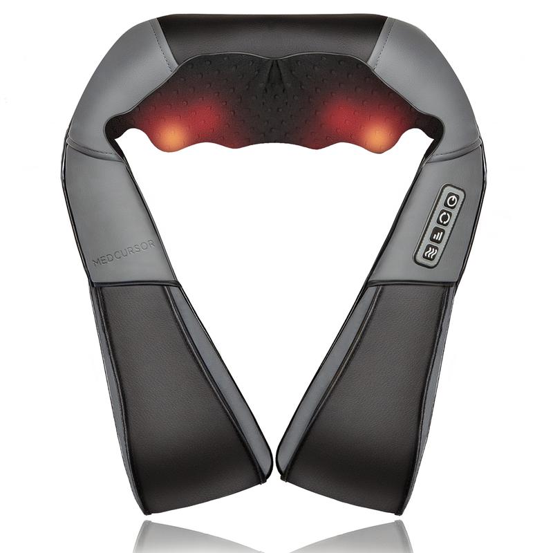 Medcursor Neck & Shoulder Massager with Heat Shiatsu Gray Back Massage Portable Deep Tissue 3D Kneading Pillow for Muscle Relaxation GiftMedcursor NeckBrand: Medcursor
Contains Batteries Or Cells?: None
Dangerous Goods or Hazardous Materials: No
Aerosols: No
Flammable Liquid: No
Age Group: Adults
Warranty Type: Supplier Warranty
Material: Faux Leather
Benefits: neck/back/shoulder relaxation
Feature: Heated, Shiatsu, Kneading
Manufacturer: MEDCURSOR
Power Source: Corded Electric
Water Resistance Level: Not Water Resistant
Model: LY-580A+1
Net Weight: 2 LBS
Quantity Per Pack: 1
Application Area: Neck, Back, Shoulder, Waist
Plug Type: US Plug
Voltage: 110V
Magnetic: No
Batteries Included: No
Number of Batteries: None
Battery Capacity (mAh): No battery
Built-In Battery: NoMedcursor NeckML Clinic  for Wellness