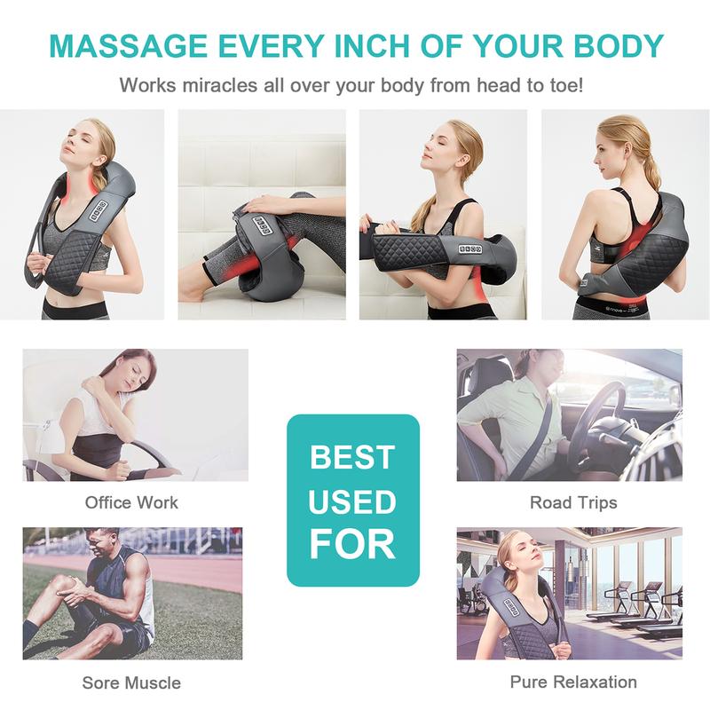 Medcursor Neck & Shoulder Massager with Heat Shiatsu Gray Back Massage Portable Deep Tissue 3D Kneading Pillow for Muscle Relaxation GiftMedcursor NeckBrand: Medcursor
Contains Batteries Or Cells?: None
Dangerous Goods or Hazardous Materials: No
Aerosols: No
Flammable Liquid: No
Age Group: Adults
Warranty Type: Supplier Warranty
Material: Faux Leather
Benefits: neck/back/shoulder relaxation
Feature: Heated, Shiatsu, Kneading
Manufacturer: MEDCURSOR
Power Source: Corded Electric
Water Resistance Level: Not Water Resistant
Model: LY-580A+1
Net Weight: 2 LBS
Quantity Per Pack: 1
Application Area: Neck, Back, Shoulder, Waist
Plug Type: US Plug
Voltage: 110V
Magnetic: No
Batteries Included: No
Number of Batteries: None
Battery Capacity (mAh): No battery
Built-In Battery: NoMedcursor NeckML Clinic  for Wellness