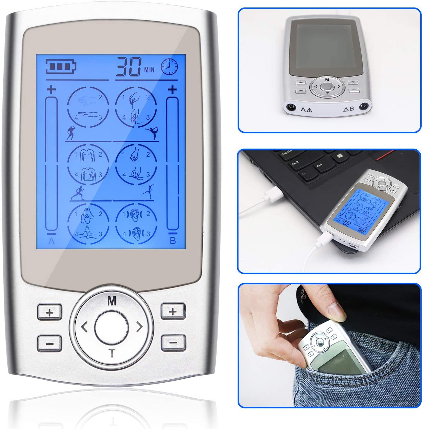 TENS Meridian Therapy Device 24-Mode EMS Massager Portable Multi-Functional Muscle StimulatorTENS Meridian TherapyMaterial: Aluminum Alloy  
 Whether to import: No  
 Massage area: Arm  
 Massage principle: vibration  
 Applicable occasions: Other  
 Specifications: 14.5*7.7*7CM  
 Weight: 317g  
 Item number: MH-1024  
 Place of Origin: Shenzhen  
 Box quantity: 36 sets/box  
 Logo printing: Yes  
 Custom Processing: Yes  
 Is it a patented source: No  
 Color: Blue  
 Size: USB  
 Main downstream platforms:  
 Main sales region: Middle East  
 Is there a licensable private label: Yes  
 Whether it is exclusively for cross-border export: Yes  
 Style: Modern Chinese  
 Gift Purpose: Personal Gift  
 Is it a gift: Yes, business gift  
 Power supply method: USB charging  
 Charging/Endurance Time: Can be used continuously for 12 hours, standby for 60 days  
 Massage contacts: 4-8  
 Whether with USB: Yes  
 Product Category: Massager/MassagerTENS Meridian TherapyML Clinic  for Wellness