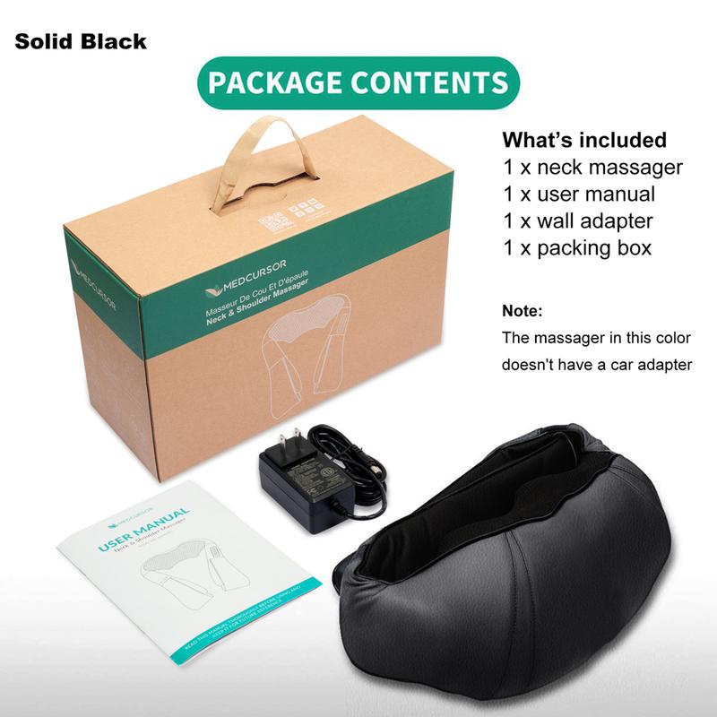 Medcursor Neck & Shoulder Massager with Heat Shiatsu Gray Back Massage Portable Deep Tissue 3D Kneading Pillow for Muscle Relaxation GiftMedcursor NeckBrand: Medcursor
Contains Batteries Or Cells?: None
Dangerous Goods or Hazardous Materials: No
Aerosols: No
Flammable Liquid: No
Age Group: Adults
Warranty Type: Supplier Warranty
Material: Faux Leather
Benefits: neck/back/shoulder relaxation
Feature: Heated, Shiatsu, Kneading
Manufacturer: MEDCURSOR
Power Source: Corded Electric
Water Resistance Level: Not Water Resistant
Model: LY-580A+1
Net Weight: 2 LBS
Quantity Per Pack: 1
Application Area: Neck, Back, Shoulder, Waist
Plug Type: US Plug
Voltage: 110V
Magnetic: No
Batteries Included: No
Number of Batteries: None
Battery Capacity (mAh): No battery
Built-In Battery: NoMedcursor NeckML Clinic  for Wellness