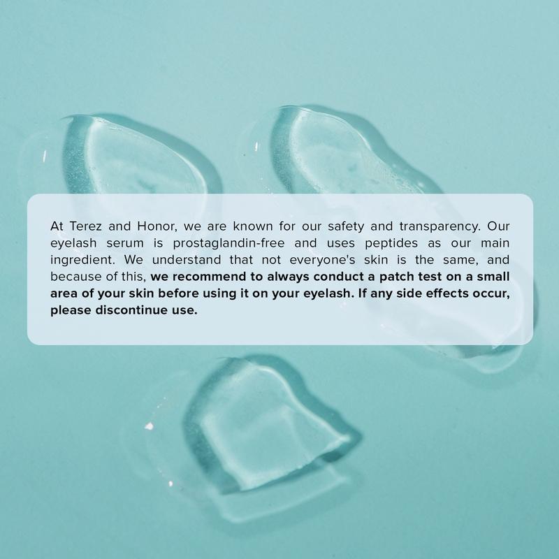 Terez & Honor Advanced Eyelash Serum for Thicker, Longer, Fuller Eyelashes and Eyebrows - Grow Luscious Lashes with Brow EnhancerEyelash SerumBrand: TEREZ & HONOR
Dangerous Goods or Hazardous Materials: No
Aerosols: No
Flammable Liquid: No
Contains Batteries Or Cells?: None
Shelf Life: 24 Months
Edition: Regular Edition
Contains Alcohol Or Aerosol: Contains Neither
Region of Origin: China
Net Weight: 0.63 ounces
Ingredients: Aqua, Glycerin, MyristoylPentapeptide-4, MyristoylPentapeptide-17, BiotinoylTripeptide-1, AloeFeroxleafJuice, WedeliaCalendulaExtract, EquisetumArvenseExtract, SerenoaSerrulatafruitExtract, CamelliaSinensisleafExtract, Arginine, Panthenol, Biotin, PanaxGinsengRoot, Biotin/FolicAcid/Cyanocobalamin/Niacinamide/Pantothenic Acid/Pyridoxine/Riboflavin/Thiamine/YeastPolypeptides, Cucurbitapepo(Pumpkin)seedExtract, SodiumHyaluronate, PentyleneGlycol, TrifoliumPlease(Clover)flowerExtract, XanthanGum
Manufacturer: Terez & HonorEyelash SerumML Clinic  for Wellness
