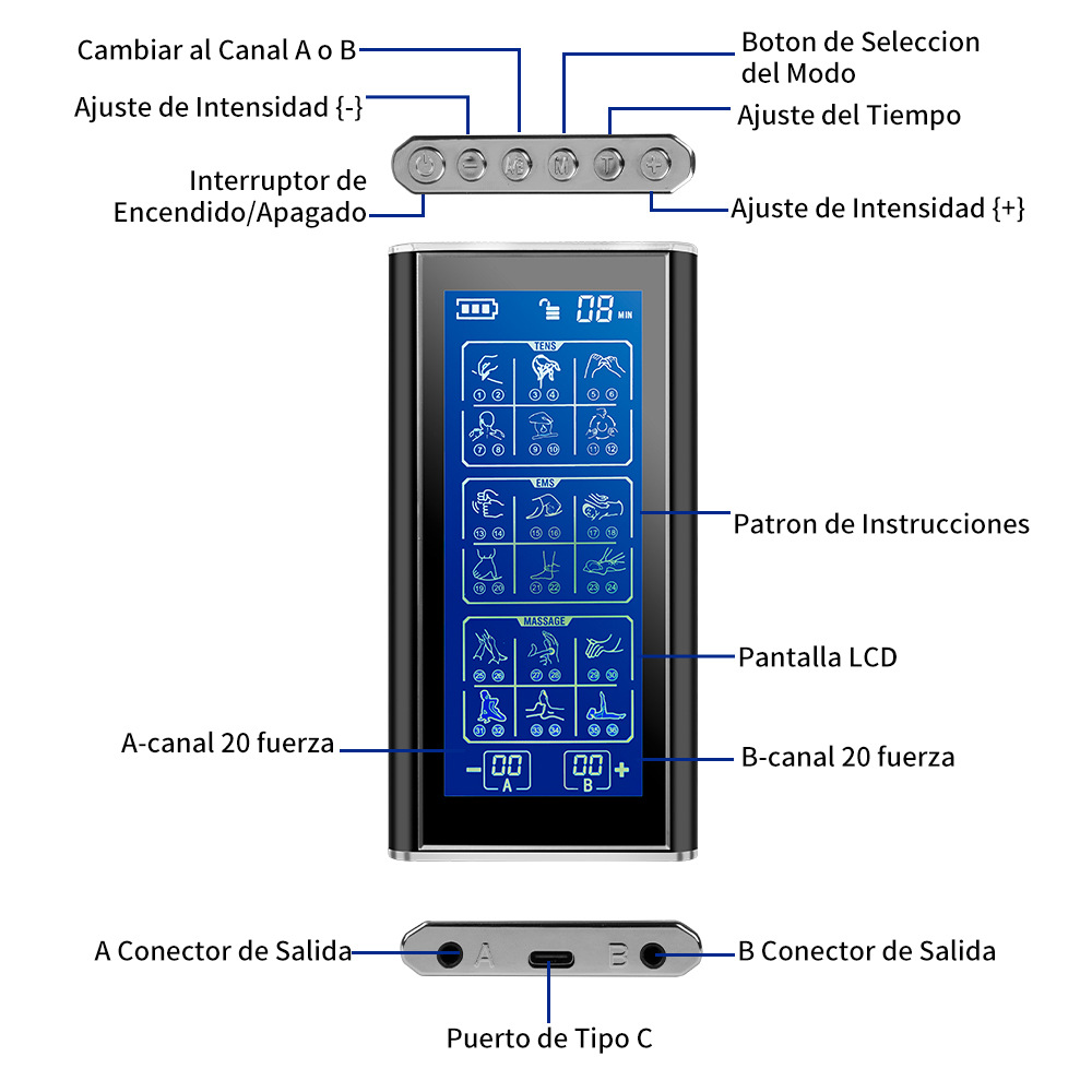 Large Screen 36 Modes/48 Modes TENS Meridian Therapy Device Bestselling EMS Electrical StimulatorMeridian Therapy DeviceMaterial: Aluminum Alloy
Whether to import: No
Massage area: Arm
Massage principle: vibration
Applicable occasions: Other
Specifications: 14.8*8*7CM
Weight: 343g
Item number: MH-1083D
Place of Origin: Shenzhen
Box quantity: 36 sets/box
Logo printing: Yes
Custom Processing: Yes
Is it a patented source: No
Color: 48-mode TENS9000 color box packaging
Size: USB
Main downstream platforms:
Main sales region: Middle East
Is there a licensable private label: Yes
Whether it is exclusively for cross-border export: Yes
Style: Modern Chinese
Gift Purpose: Personal Gift
Is it a gift: Yes, business gift
Power supply method: USB charging
Charging/Endurance Time: Can be used continuously for 12 hours, standby for 60 days
Massage contacts: 4-8
Whether with USB: Yes
Product Category: Massager/MassagerMeridian Therapy DeviceML Clinic  for Wellness