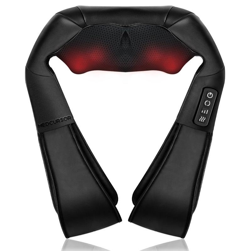 Medcursor Neck & Shoulder Massager with Heat Shiatsu Gray Back Massage Portable Deep Tissue 3D Kneading Pillow for Muscle Relaxation GiftMedcursor NeckBrand: Medcursor
Contains Batteries Or Cells?: None
Dangerous Goods or Hazardous Materials: No
Aerosols: No
Flammable Liquid: No
Age Group: Adults
Warranty Type: Supplier Warranty
Material: Faux Leather
Benefits: neck/back/shoulder relaxation
Feature: Heated, Shiatsu, Kneading
Manufacturer: MEDCURSOR
Power Source: Corded Electric
Water Resistance Level: Not Water Resistant
Model: LY-580A+1
Net Weight: 2 LBS
Quantity Per Pack: 1
Application Area: Neck, Back, Shoulder, Waist
Plug Type: US Plug
Voltage: 110V
Magnetic: No
Batteries Included: No
Number of Batteries: None
Battery Capacity (mAh): No battery
Built-In Battery: NoMedcursor NeckML Clinic  for Wellness