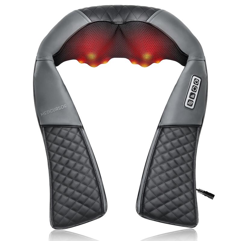 Medcursor Neck & Shoulder Massager with Heat Shiatsu Gray Back Massage Portable Deep Tissue 3D Kneading Pillow for Muscle Relaxation GiftMedcursor NeckBrand: Medcursor
Contains Batteries Or Cells?: None
Dangerous Goods or Hazardous Materials: No
Aerosols: No
Flammable Liquid: No
Age Group: Adults
Warranty Type: Supplier Warranty
Material: Faux Leather
Benefits: neck/back/shoulder relaxation
Feature: Heated, Shiatsu, Kneading
Manufacturer: MEDCURSOR
Power Source: Corded Electric
Water Resistance Level: Not Water Resistant
Model: LY-580A+1
Net Weight: 2 LBS
Quantity Per Pack: 1
Application Area: Neck, Back, Shoulder, Waist
Plug Type: US Plug
Voltage: 110V
Magnetic: No
Batteries Included: No
Number of Batteries: None
Battery Capacity (mAh): No battery
Built-In Battery: NoMedcursor NeckML Clinic  for Wellness