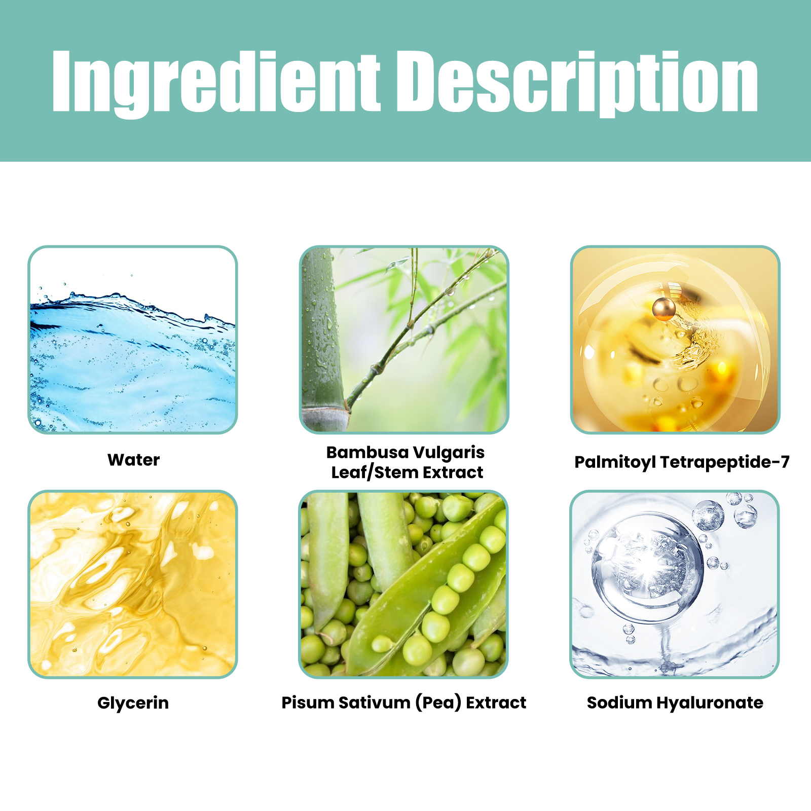 OUHOE Facial Essence Gentle Moisturizing and Softening Facial Skin Daily Skin Care EssenceFacial EssenceNet content: 30ml  
 Product Name: Facial Serum  
 Keywords: Strengthen the skin's moisture barrier, improve skin plumpness and pore appearance, helps alleviate signs of aging  
 Gross weight: 43g  
 Ingredients: Palmitoyl Tetrapeptide-7, Common Bamboo Leaf/Stem Extract, Pea Extract  
 Packaging size: 10.5*3*3cm  
 Product size: 10.3*2.8cm  
 Box size: 56*36*21.5cm  
 Packing quantity: 320 pieces  
 Weight of one box: 14.51kg  
 Shelf life: 3 years  
 Storage method: Please store in a cool and shaded placeFacial EssenceML Clinic  for Wellness