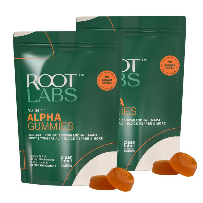 Root Labs 10-1 Alpha Gummies| 4000 mg Pure Himalayan Shilajit| No Added Sugar| KSM-66 Ashwagandha, Tongkat Ali, Gokshura & Black Musli| Vegan, Non-GMO, Individually Wrapped| 60 Gummies| Lab Tested, Pure & 3.5X Absorption| Support Blood CirculationAlpha GummiesIngredient Feature: Artificial Flavor Free, Soy Free, Lactose Free, Dairy Free, Gluten Free, GMO Free, Vegan, Sugar Free, Organic, Natural, Alcohol Free
Dietary Supplement Disclaimer: Yes
Allergen Information: No common allergens
Age Group: Adults
Health Benefits: Immunity, Detoxing, Energy, Metabolism, Immune
Recommended Age: 18+
Net Weight: 240g
Pack Type: Single Item
Shelf Life: 18 Months
Product Form: Chewable
Manufacturer: Spectrum Lifesciences
Age Warning: Yes
Ingredients: Karakara Root, Black Pepper, Kaunch, Ginger, Gokshura, Black Musli, Maca Root, Tongkat Ali, Shilajit (4000 mg), KSM 66 Ashwagandha
Region of Origin: IndiaAlpha GummiesML Clinic  for Wellness
