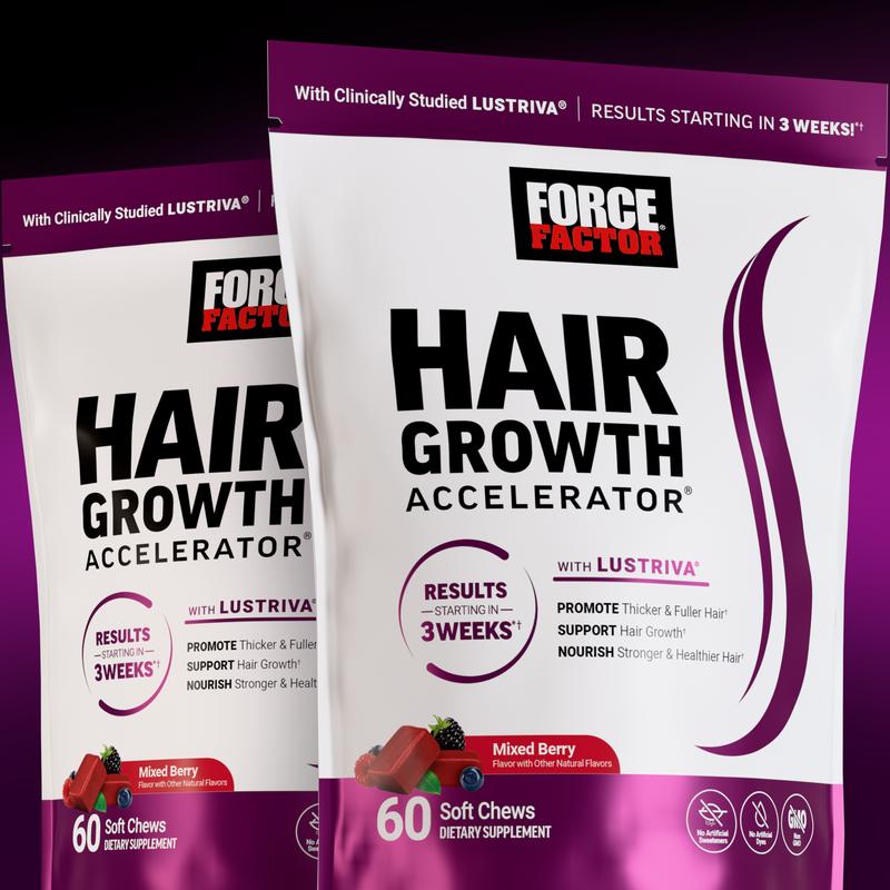 Force Factor Hair Growth Accelerator with Clinically Studied Lustriva to Promote Thicker, Stronger Hair, Biotin, Vitamin E & C, Mixed Berry, 60 Soft ChewsHair Growth AcceleratorBrand: Force Factor
Dangerous Goods or Hazardous Materials: No
Dietary Supplement Disclaimer: Yes
Manufacturer: Force Factor
Age Warning: Yes
Ingredients: Lustriva
Region Of Origin: United StatesHair Growth AcceleratorML Clinic  for Wellness