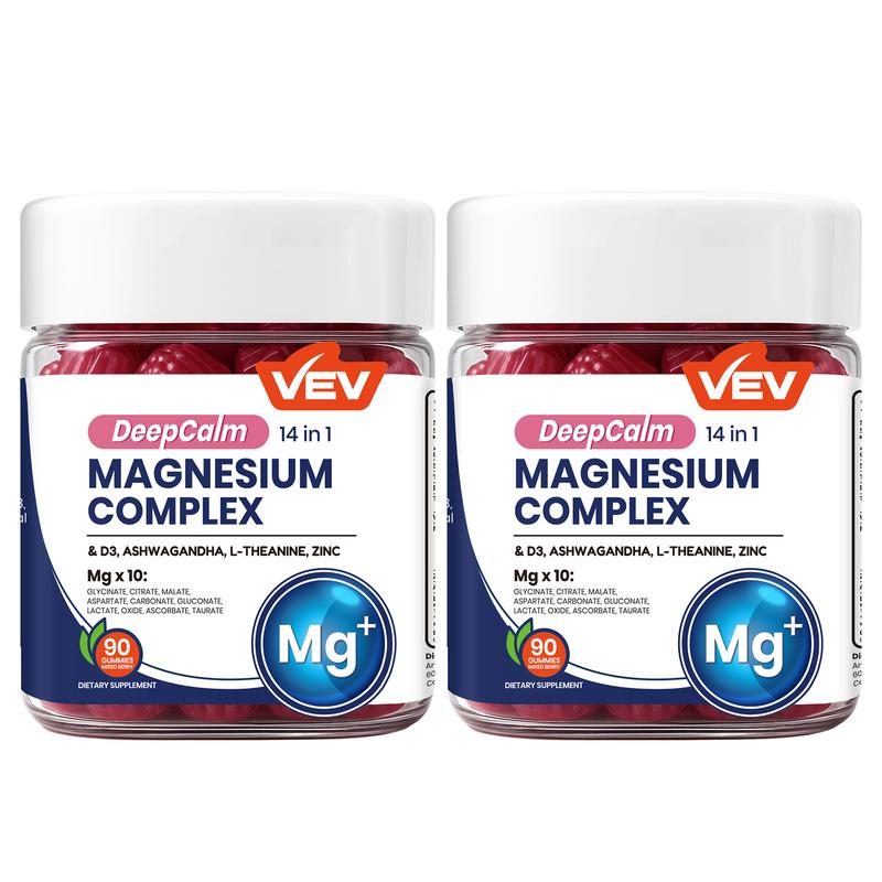 14-in-1 Magnesium Gummies with Ashwagandha, L-Theanine, Vitamin D3 & Zinc, Edible Healthcare Dietary14-in-1 Magnesium GummiesBrand: VEV
Dietary Supplement Disclaimer: Yes
Ingredient Feature: Vegan, Sugar Free
Dietary Needs: Vegan, Vegetarian
Age Group: Adults
Quantity Per Pack: 90
Pack Type: Single Item
Shelf Life: 24 Months
Product Form: Gummy
Region of Origin: USA
Age Warning: Yes
Ingredients: Zinc, Vitamin D3, Ashwagandha, L-Theanine, Magnesium Glycinate14-in-1 Magnesium GummiesML Clinic  for Wellness